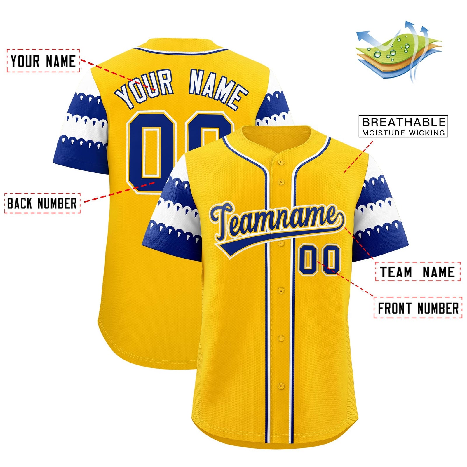 Custom Gold Royal White Sleeve Flag Lace Baseball Jersey | Sublimation Printed & Embroidery,Add Name and Numbern,Perfect for Teams | KXKSHOP