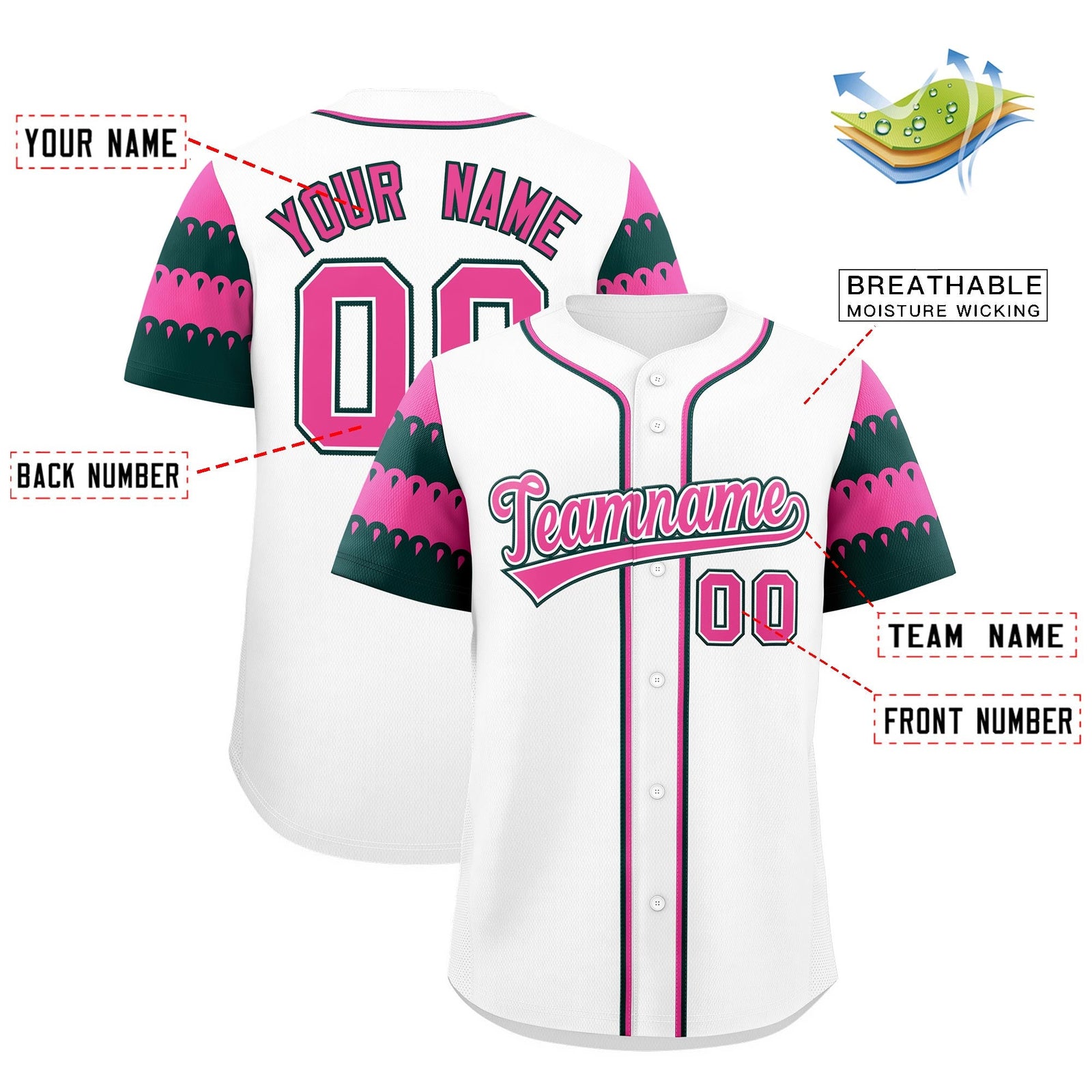 Custom White Green Pink Sleeve Flag Lace Baseball Jersey | Sublimation Printed & Embroidery,Add Name and Numbern,Perfect for Teams | KXKSHOP