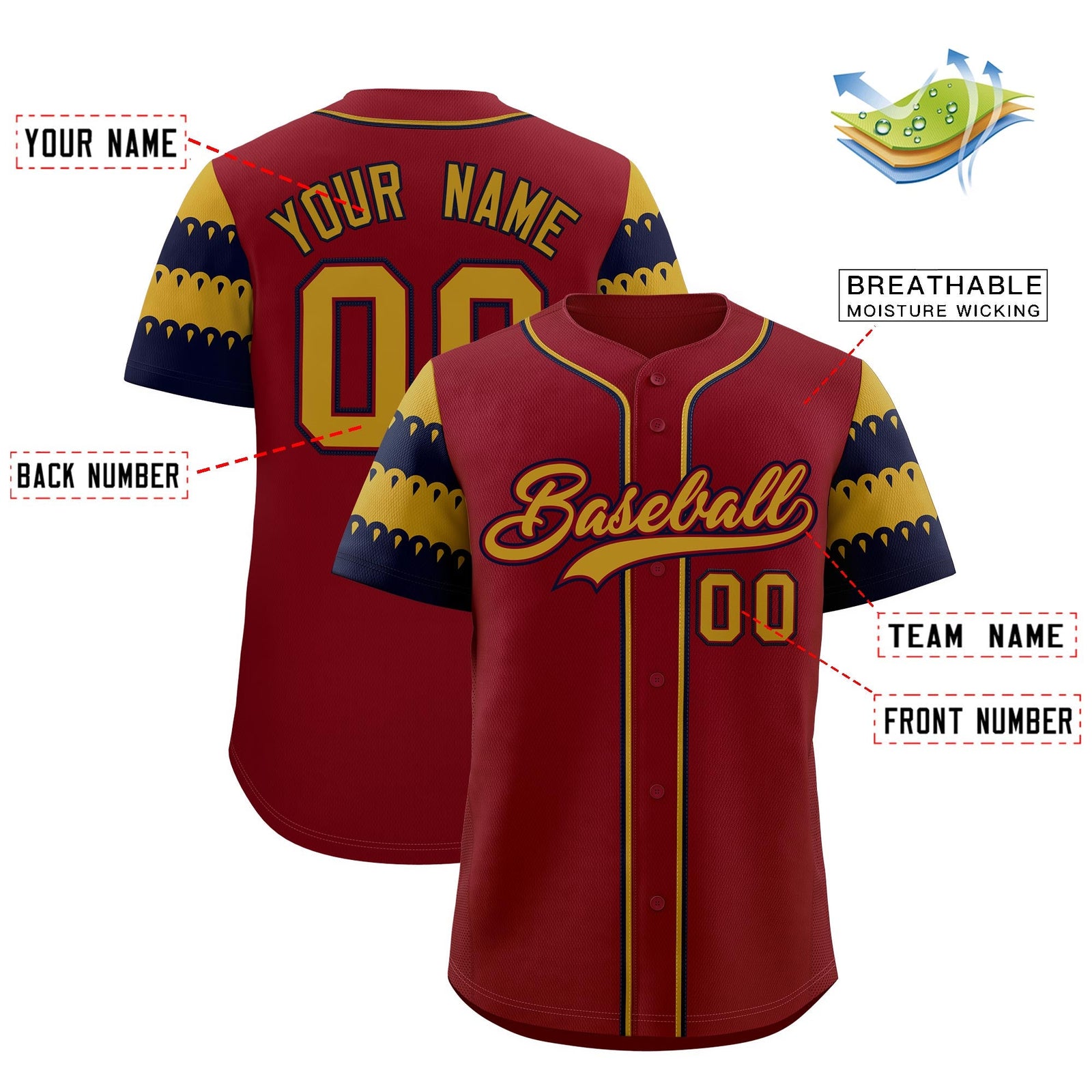 Custom Crimson Old Gold Navy Sleeve Flag Lace Baseball Jersey | Sublimation Printed & Embroidery,Add Name and Numbern,Perfect for Teams | KXKSHOP