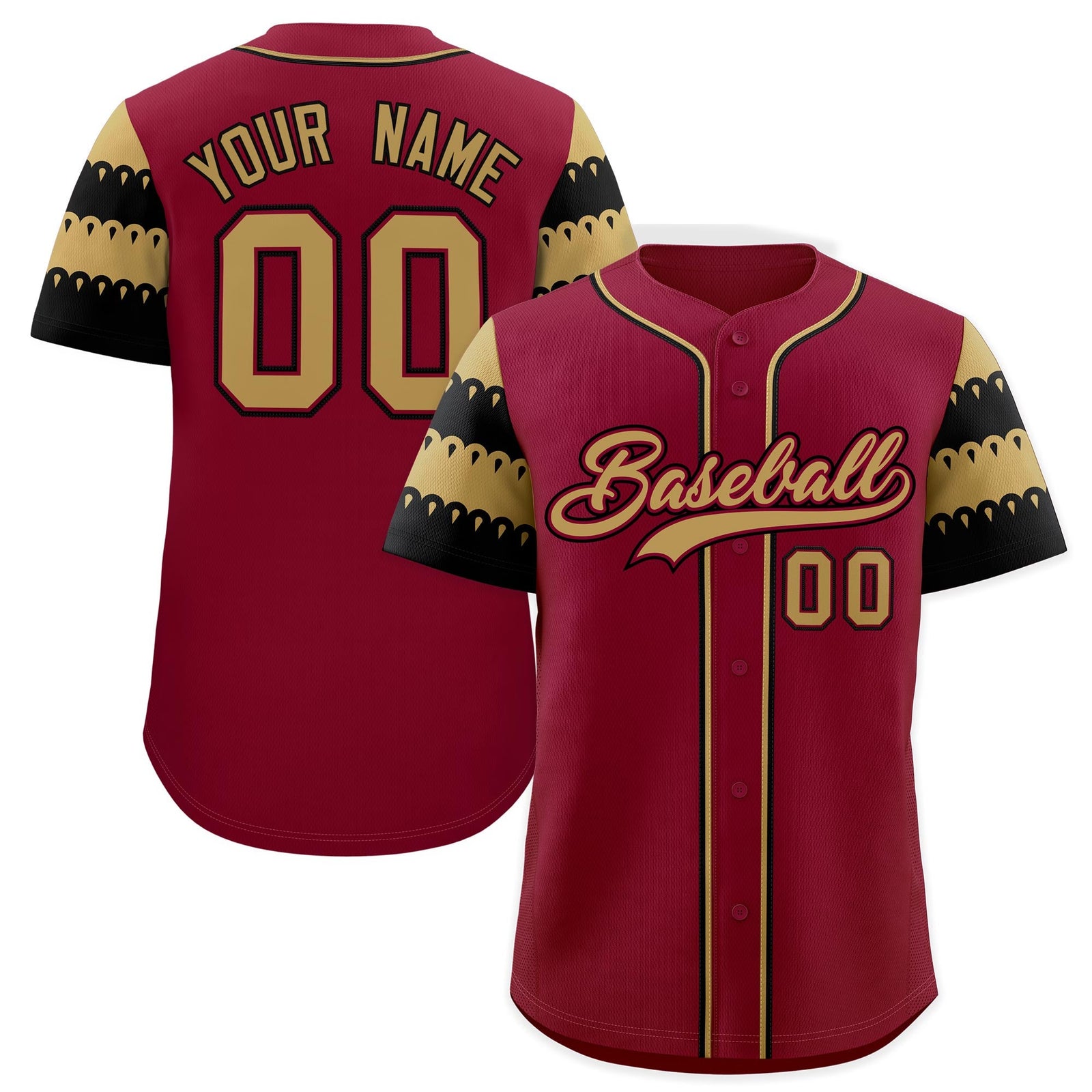 Custom Crimson Black Old Gold Sleeve Flag Lace Baseball Jersey | Sublimation Printed & Embroidery,Add Name and Numbern,Perfect for Teams | KXKSHOP