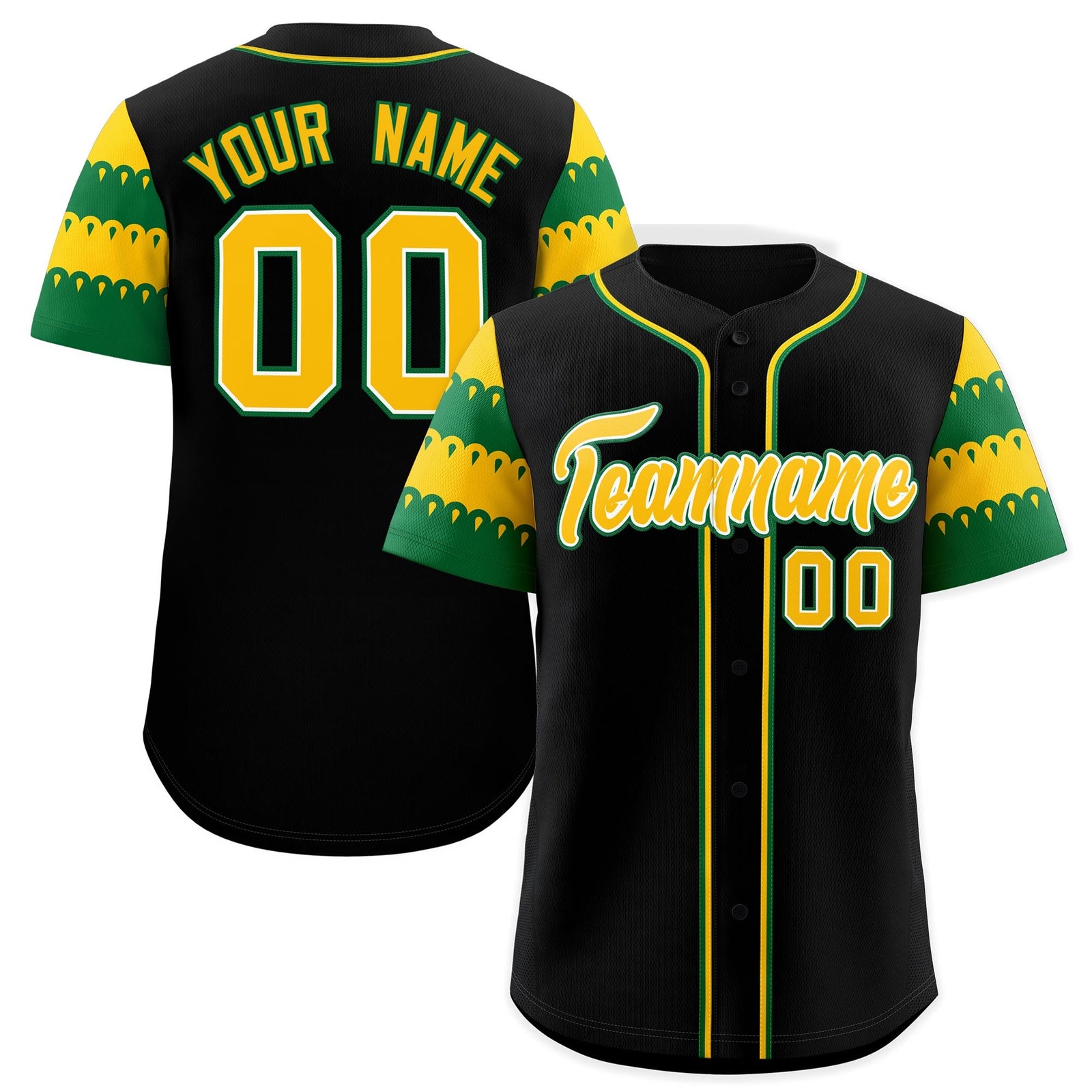 Custom Black Gold Kelly Green Sleeve Flag Lace Baseball Jersey | Sublimation Printed & Embroidery,Add Name and Numbern,Perfect for Teams | KXKSHOP