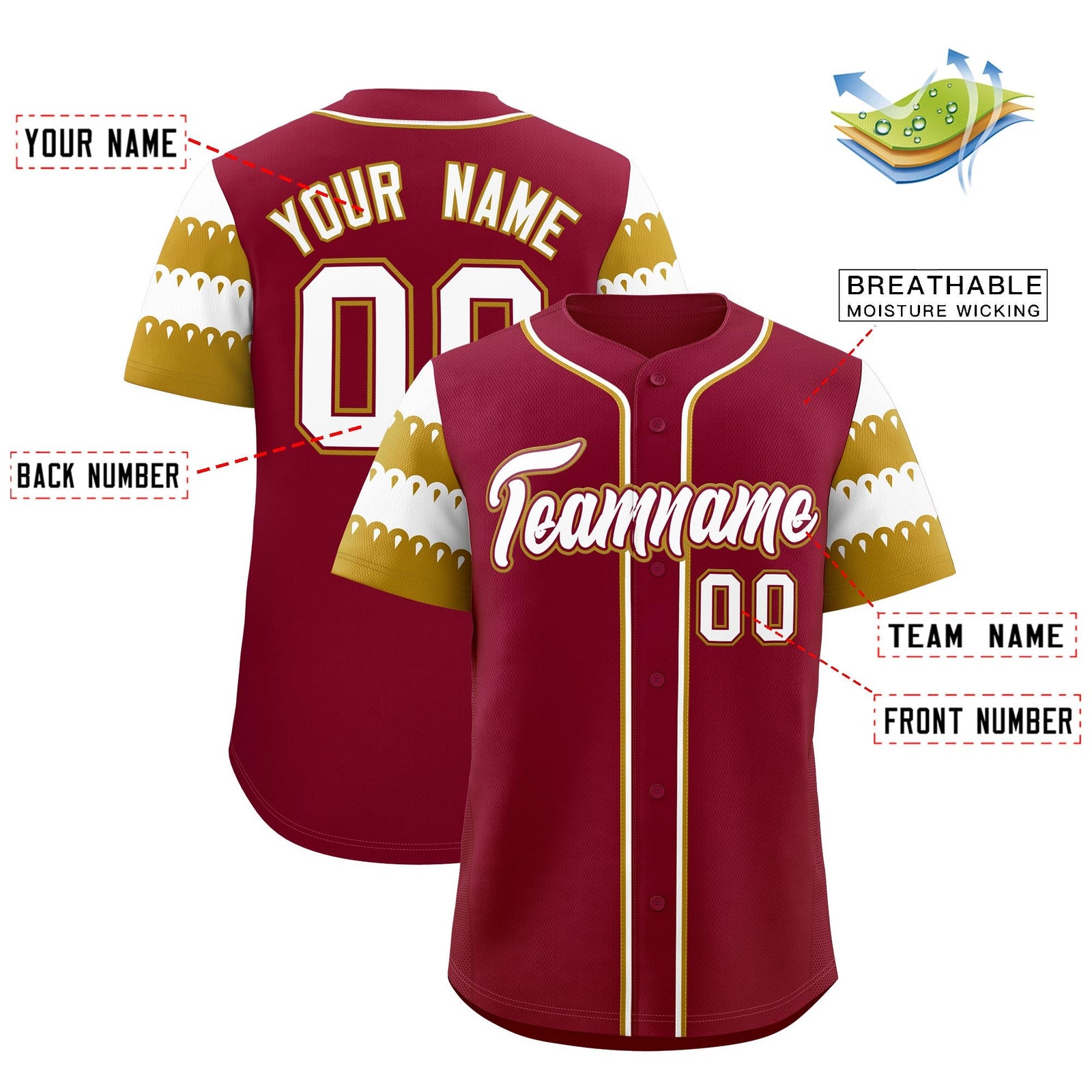 Custom Crimson Old Gold White Sleeve Flag Lace Baseball Jersey | Sublimation Printed & Embroidery,Add Name and Numbern,Perfect for Teams | KXKSHOP
