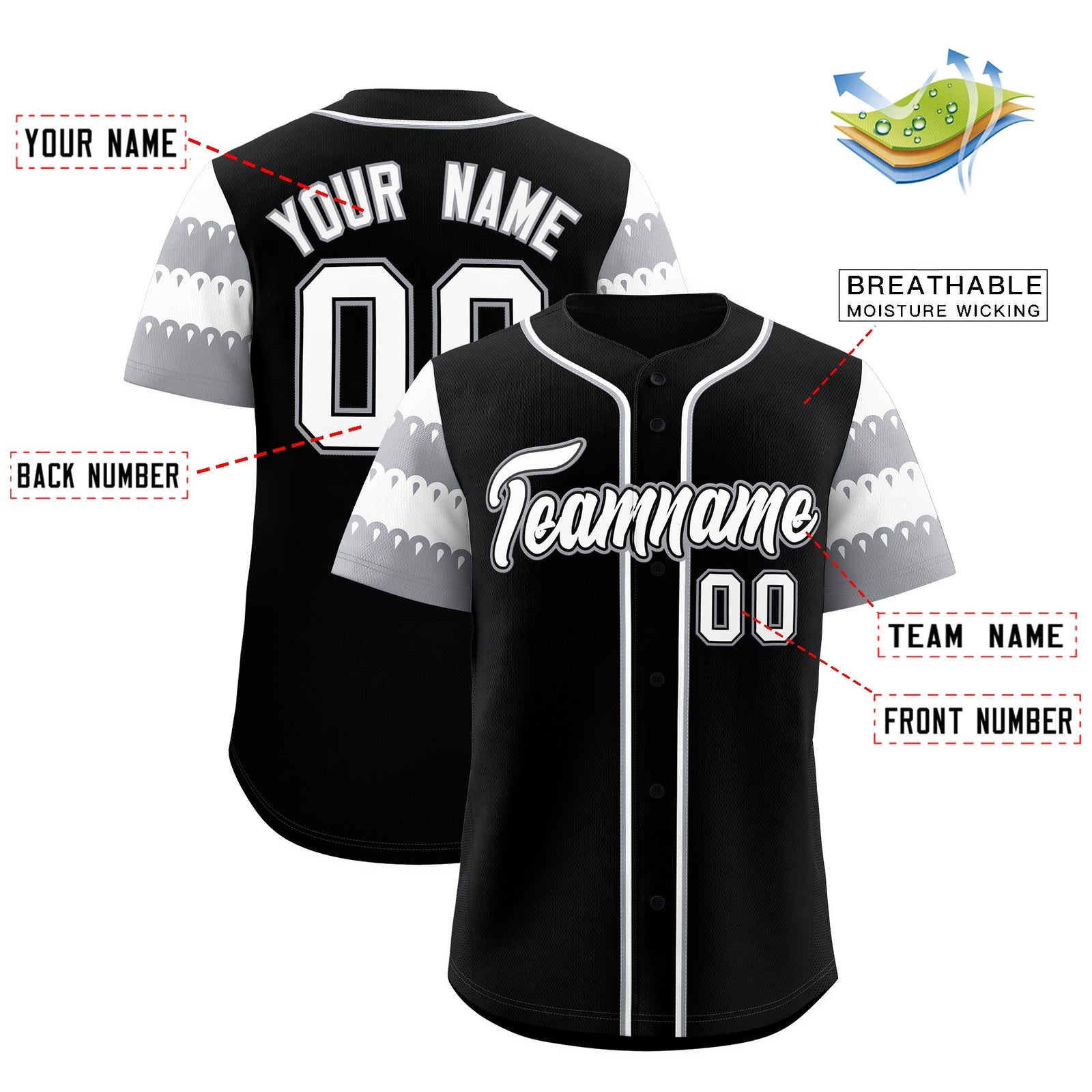 Custom Black Gray White Sleeve Flag Lace Baseball Jersey | Sublimation Printed & Embroidery,Add Name and Numbern,Perfect for Teams | KXKSHOP