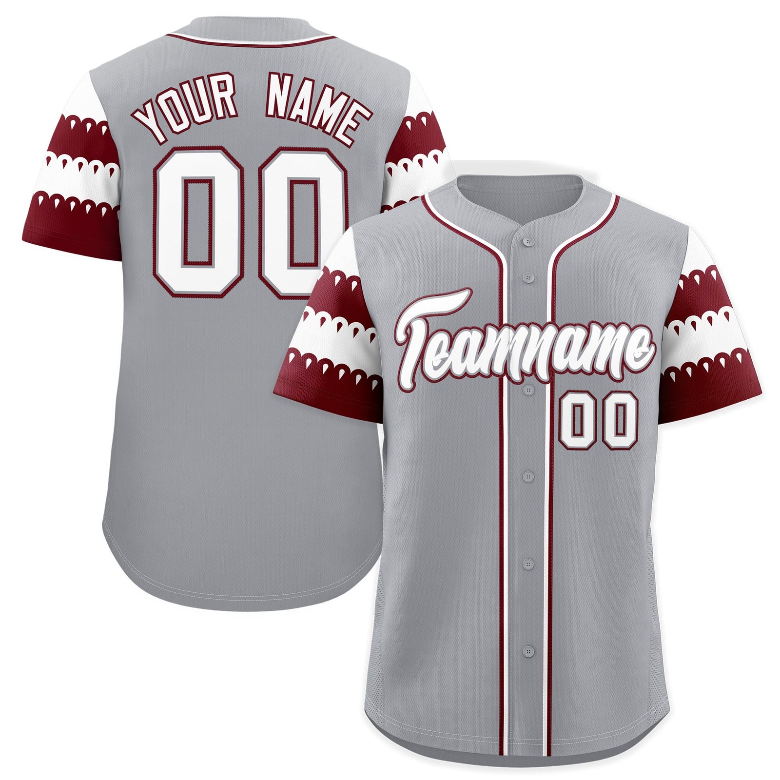 Custom Gray Maroon White Sleeve Flag Lace Baseball Jersey | Sublimation Printed & Embroidery,Add Name and Numbern,Perfect for Teams | KXKSHOP