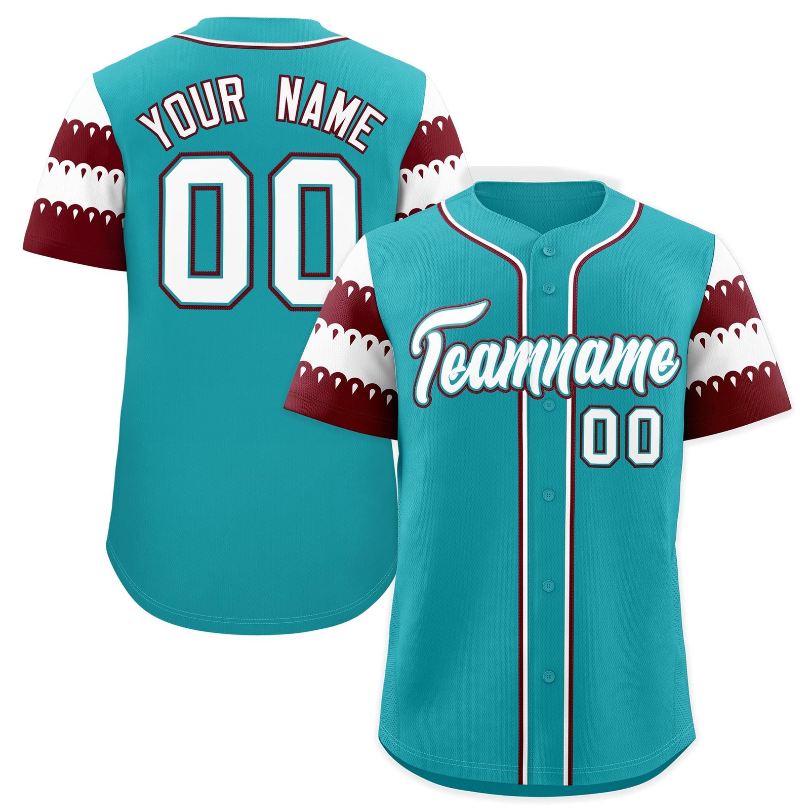 Custom Aqua Maroon White Sleeve Flag Lace Baseball Jersey | Sublimation Printed & Embroidery,Add Name and Numbern,Perfect for Teams | KXKSHOP
