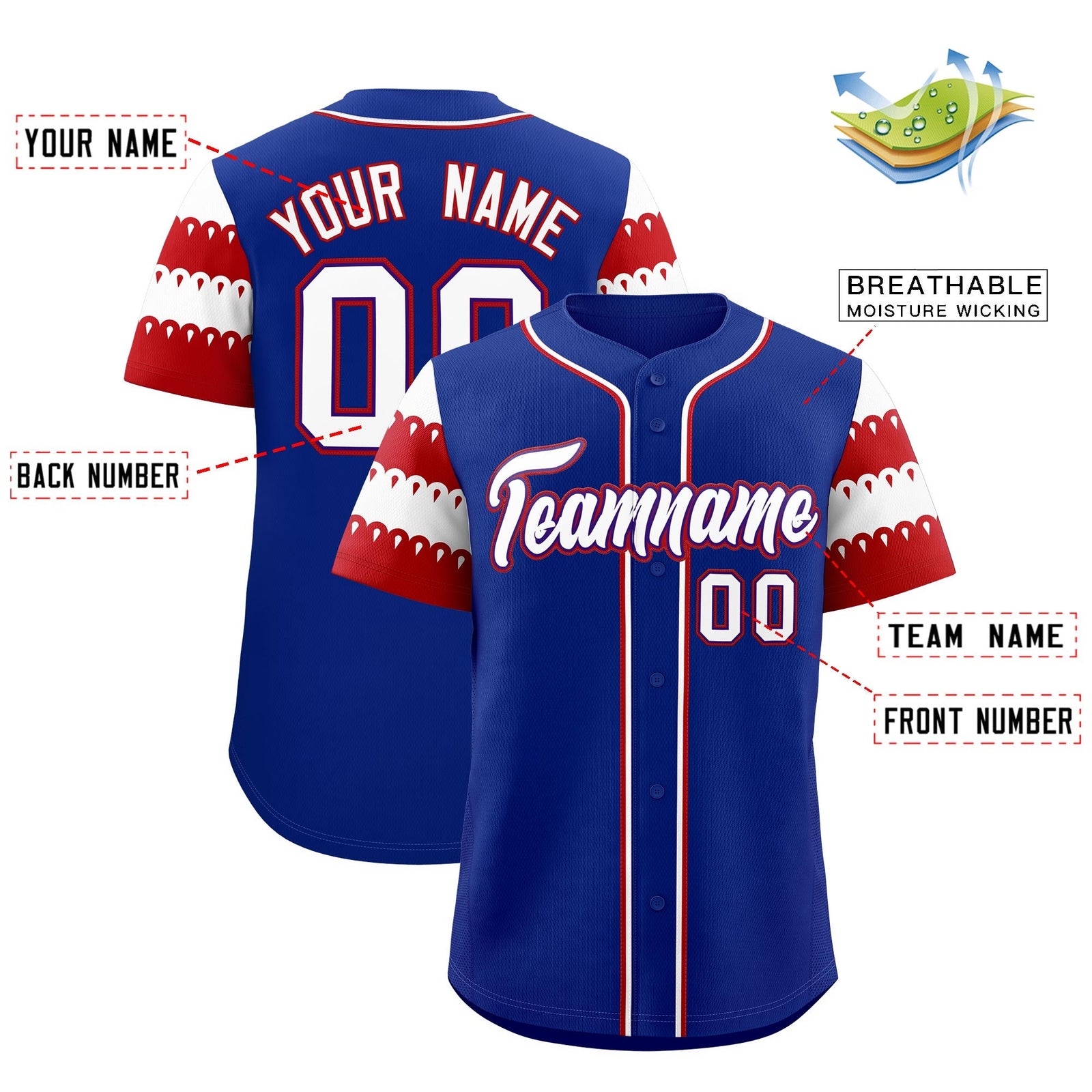 Custom Royal Red White Sleeve Flag Lace Baseball Jersey | Sublimation Printed & Embroidery,Add Name and Numbern,Perfect for Teams | KXKSHOP