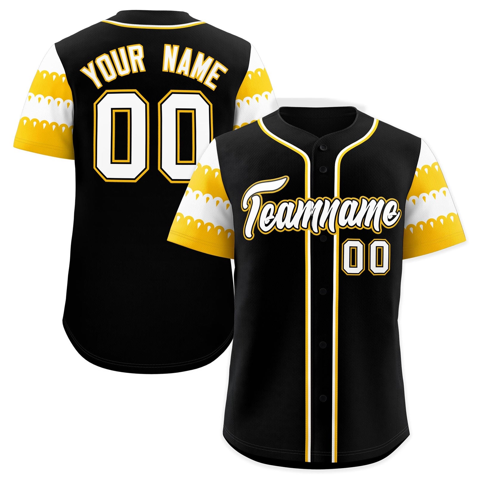 Custom Black Gold White Sleeve Flag Lace Baseball Jersey | Sublimation Printed & Embroidery,Add Name and Numbern,Perfect for Teams | KXKSHOP