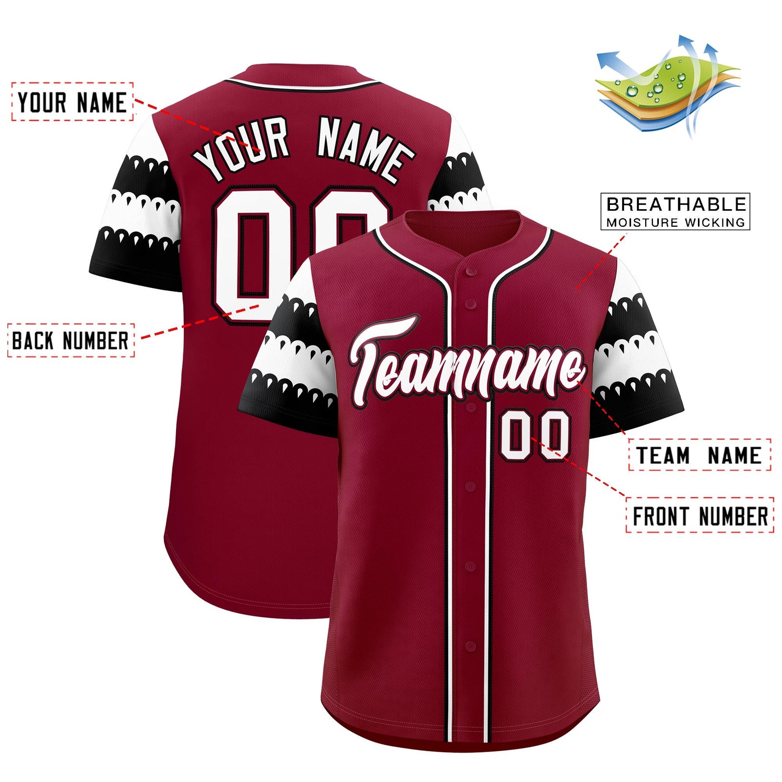 Custom Crimson White Black Sleeve Flag Lace Baseball Jersey | Sublimation Printed & Embroidery,Add Name and Numbern,Perfect for Teams | KXKSHOP