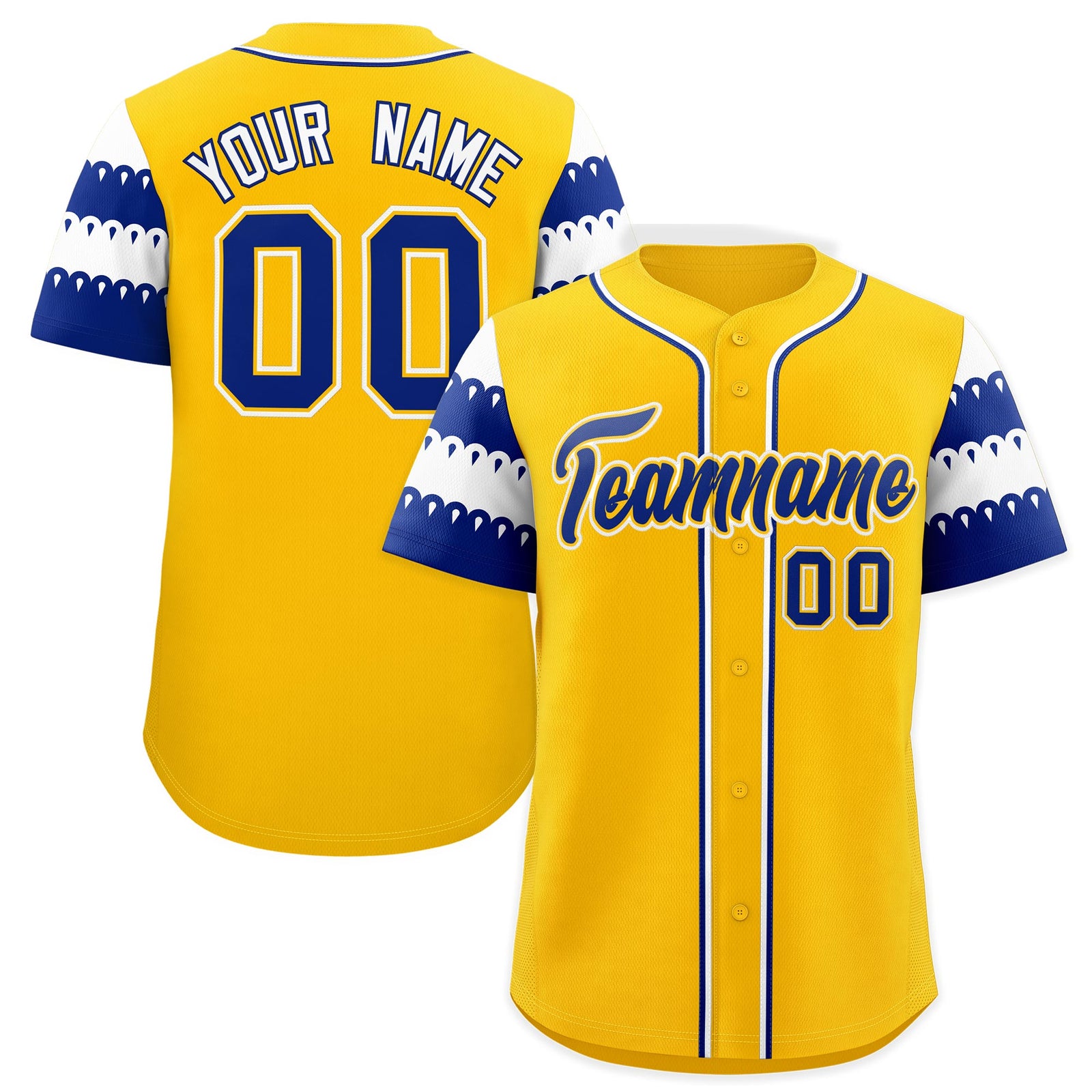 Custom Gold Royal White Sleeve Flag Lace Baseball Jersey | Sublimation Printed & Embroidery,Add Name and Numbern,Perfect for Teams | KXKSHOP