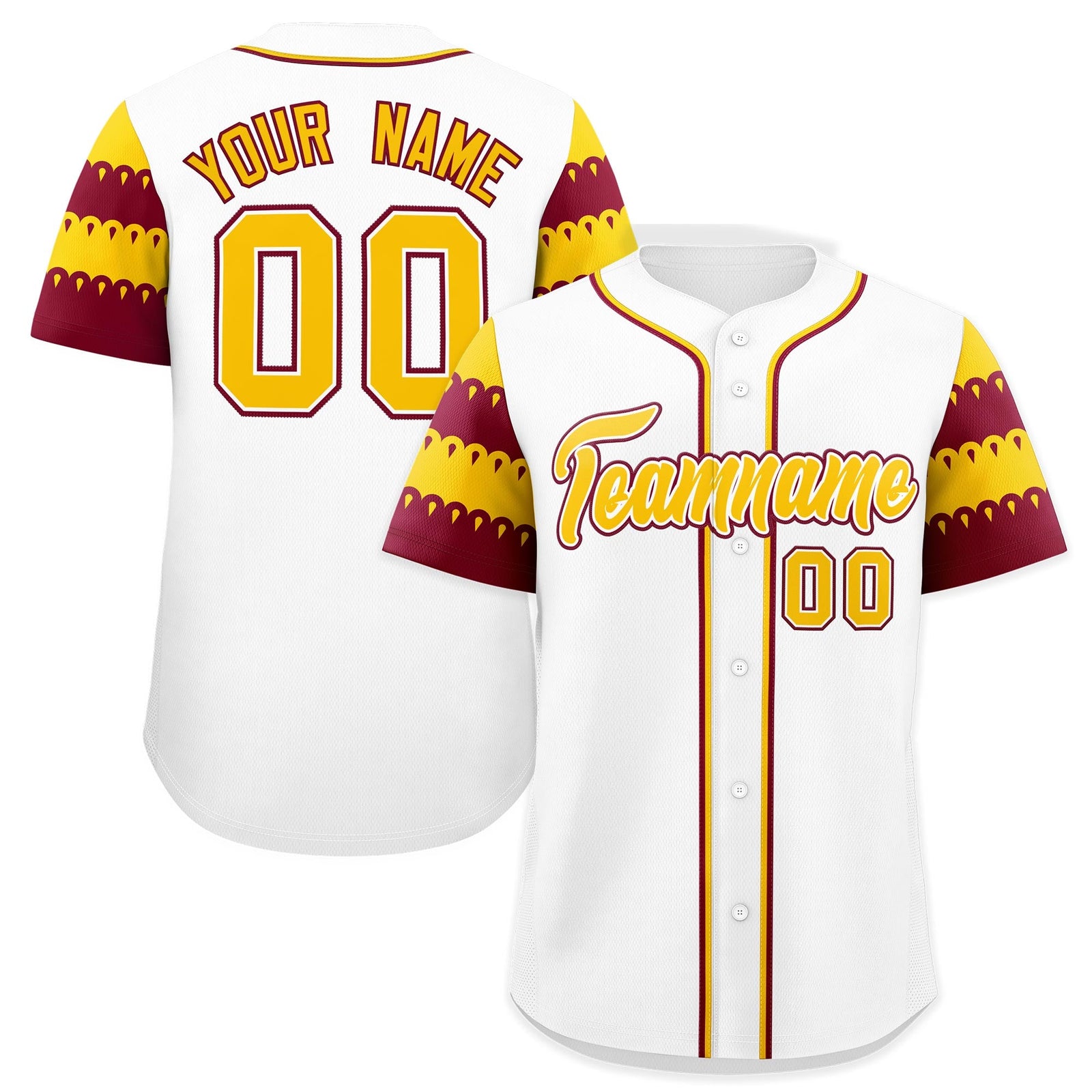 Custom White Crimson Gold Sleeve Flag Lace Baseball Jersey | Sublimation Printed & Embroidery,Add Name and Numbern,Perfect for Teams | KXKSHOP