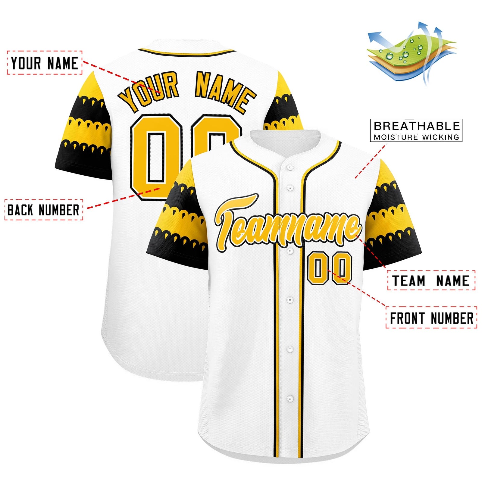 Custom White Gold Black Sleeve Flag Lace Baseball Jersey | Sublimation Printed & Embroidery,Add Name and Numbern,Perfect for Teams | KXKSHOP