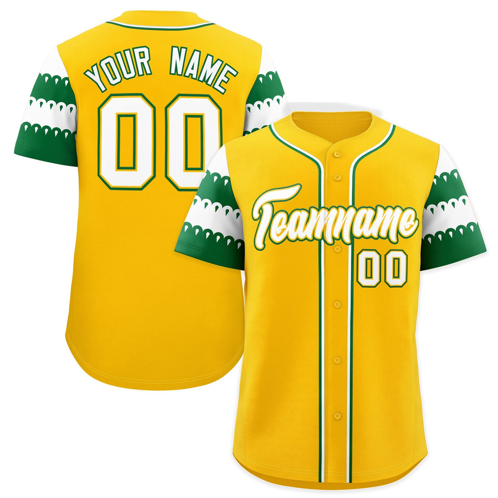 Custom Gold Kelly Green White Sleeve Flag Lace Baseball Jersey | Sublimation Printed & Embroidery,Add Name and Numbern,Perfect for Teams | KXKSHOP