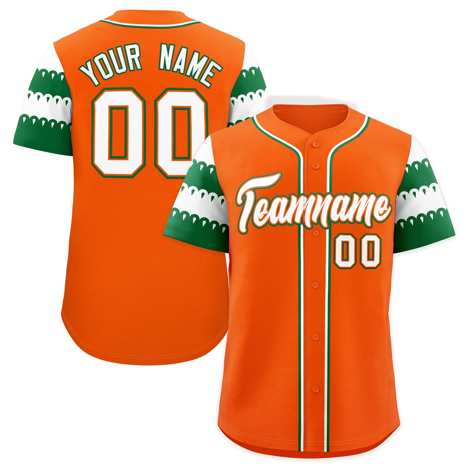 Custom Orange Kelly Green White Sleeve Flag Lace Baseball Jersey | Sublimation Printed & Embroidery,Add Name and Numbern,Perfect for Teams | KXKSHOP
