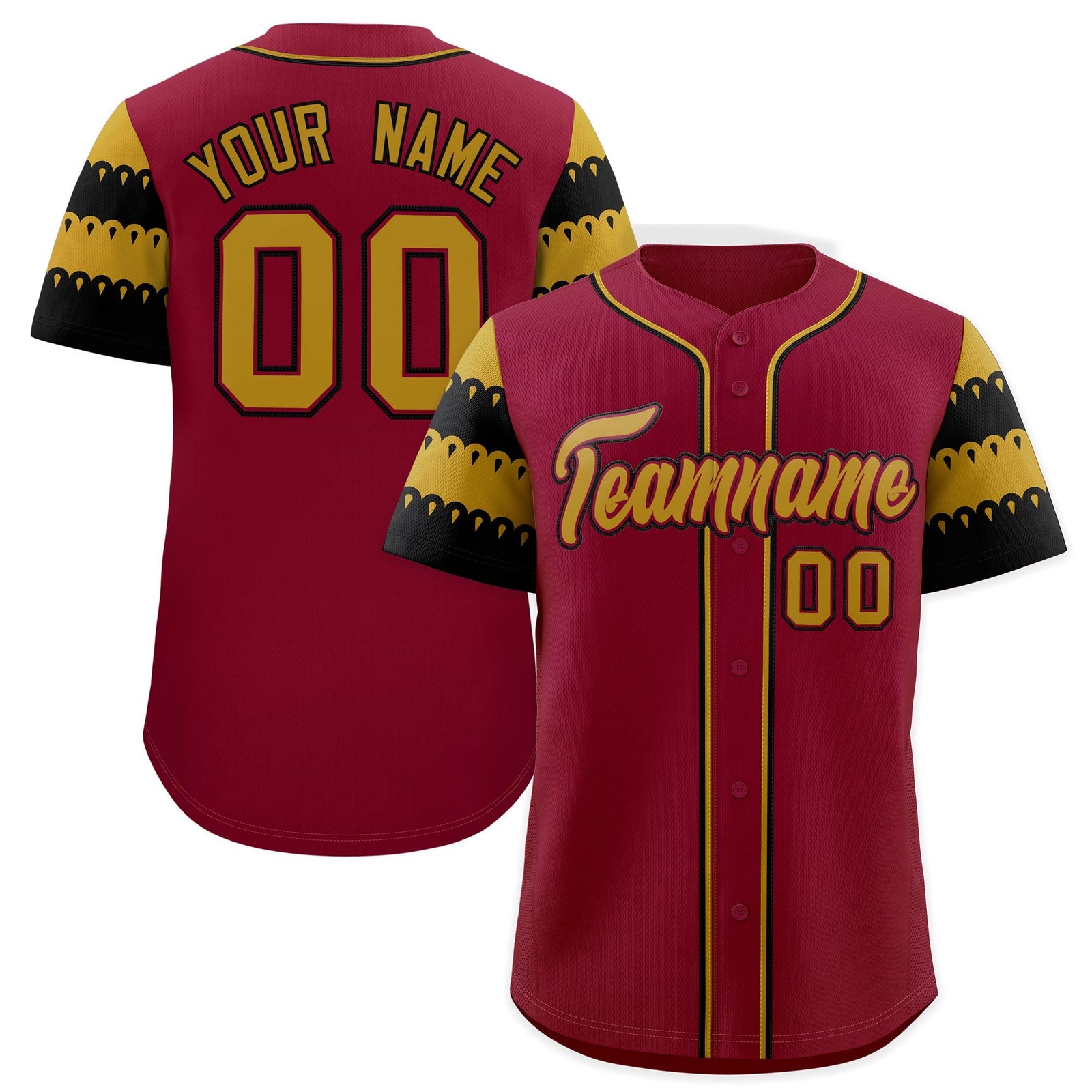 Custom Crimson Old Gold Black Sleeve Flag Lace Baseball Jersey | Sublimation Printed & Embroidery,Add Name and Numbern,Perfect for Teams | KXKSHOP