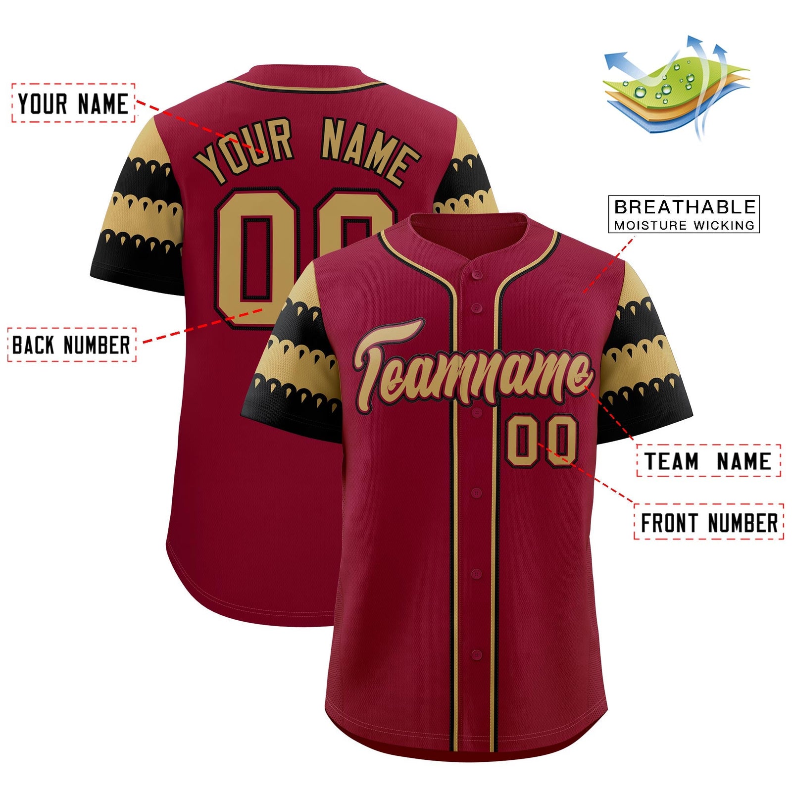 Custom Crimson Black Old Gold Sleeve Flag Lace Baseball Jersey | Sublimation Printed & Embroidery,Add Name and Numbern,Perfect for Teams | KXKSHOP