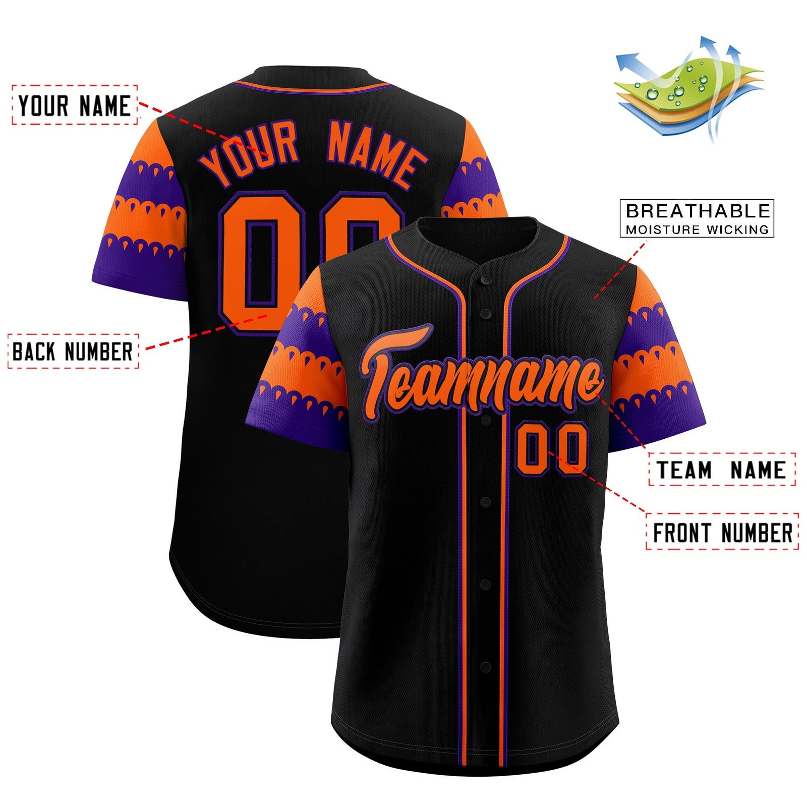 Custom Black Orange Purple Sleeve Flag Lace Baseball Jersey | Sublimation Printed & Embroidery,Add Name and Numbern,Perfect for Teams | KXKSHOP