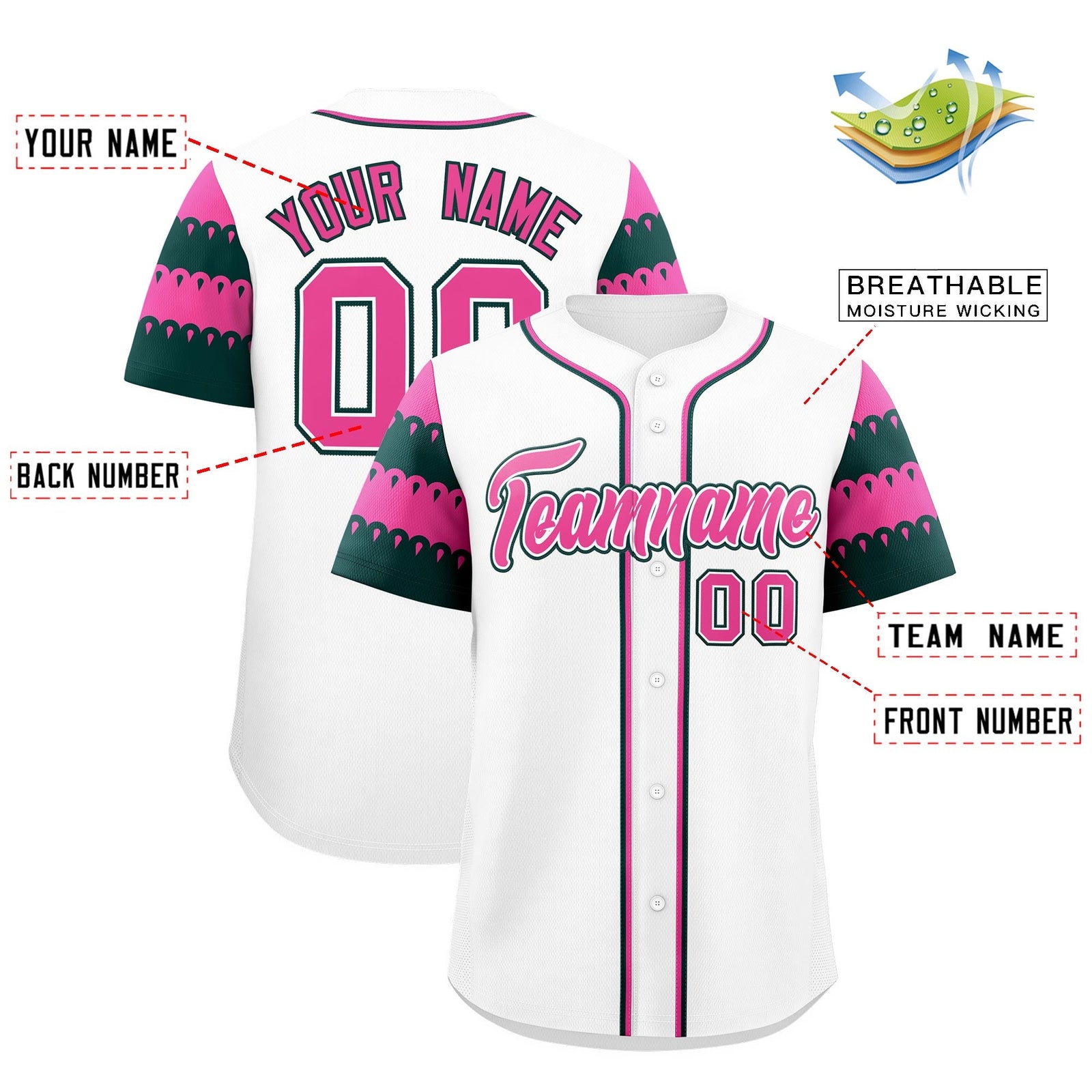 Custom White Green Pink Sleeve Flag Lace Baseball Jersey | Sublimation Printed & Embroidery,Add Name and Numbern,Perfect for Teams | KXKSHOP