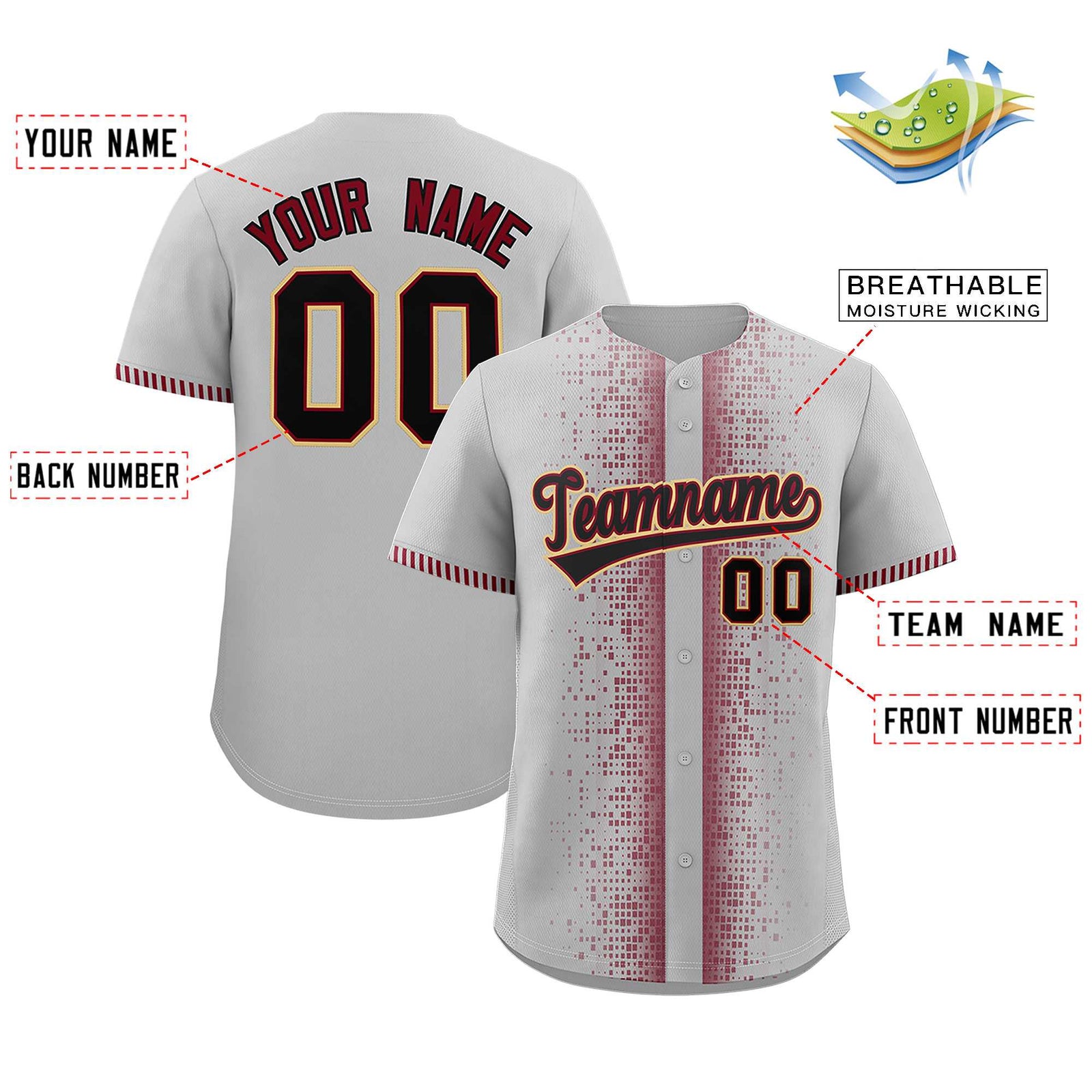 Custom Gray Crimson Personalized Phonetic Rhythm Authentic Baseball Jersey