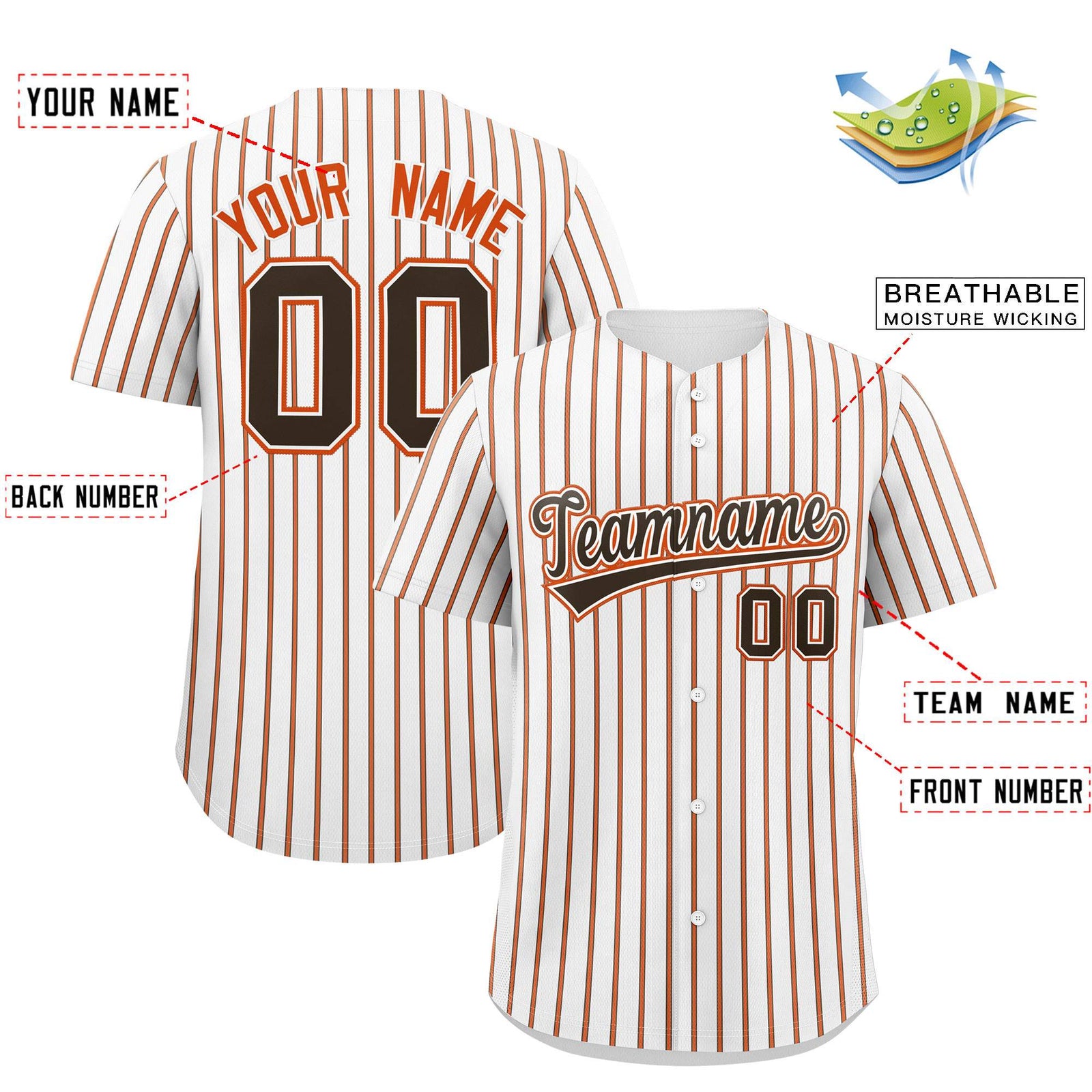Custom White Brown Tricolor Stripe Fashion Authentic Baseball Jersey