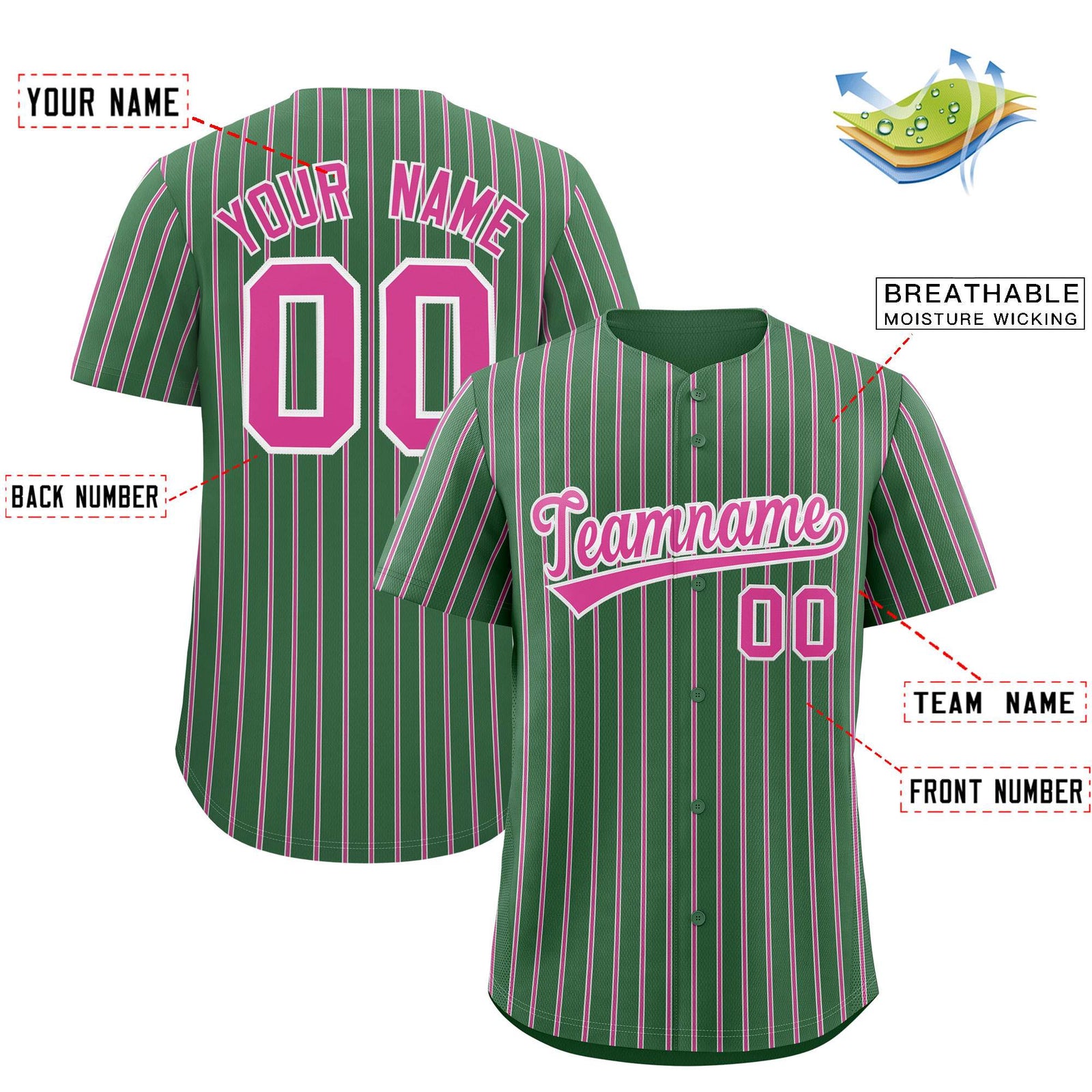 Custom Kelly Green White Tricolor Stripe Fashion Authentic Baseball Jersey