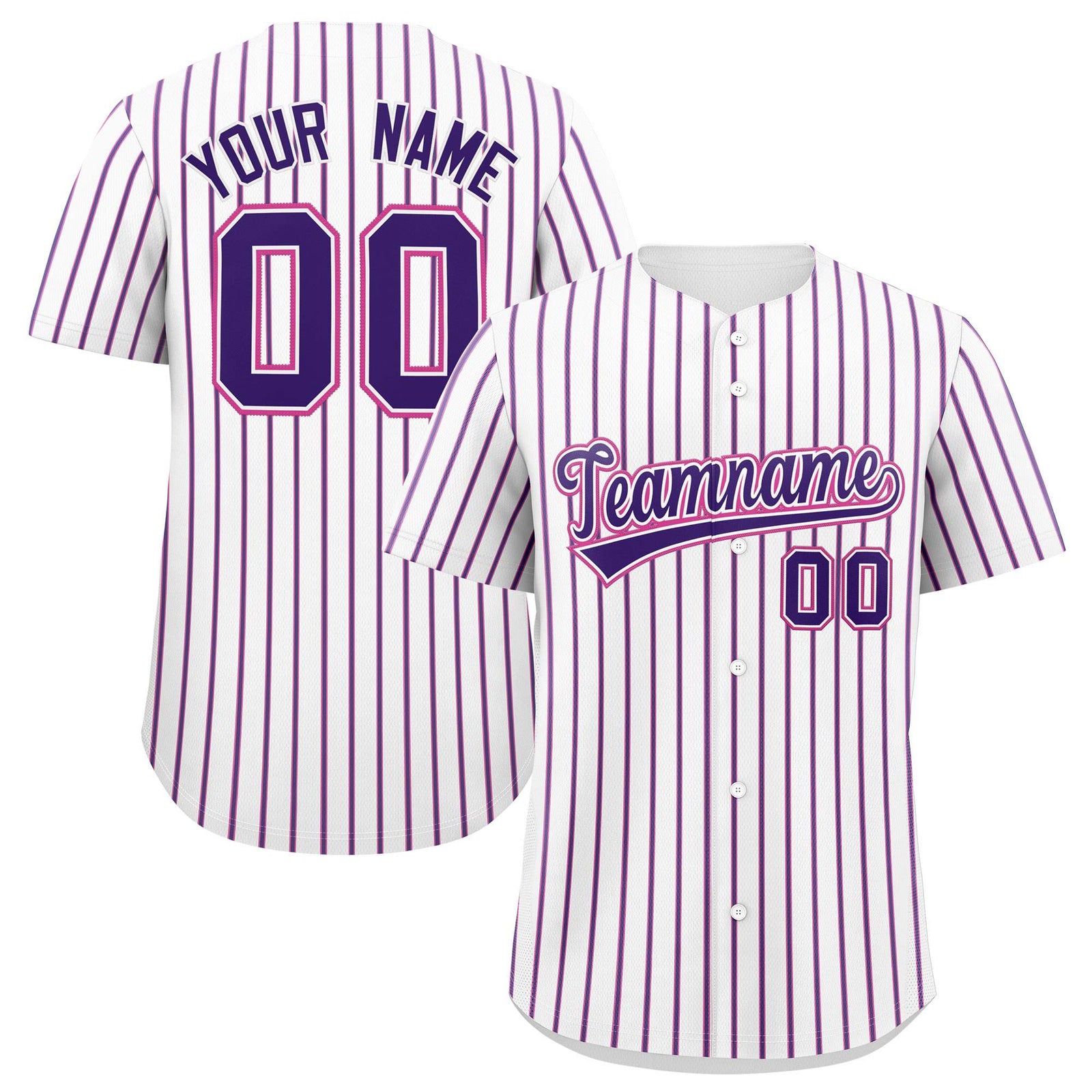 Custom White Pink Tricolor Stripe Fashion Authentic Baseball Jersey
