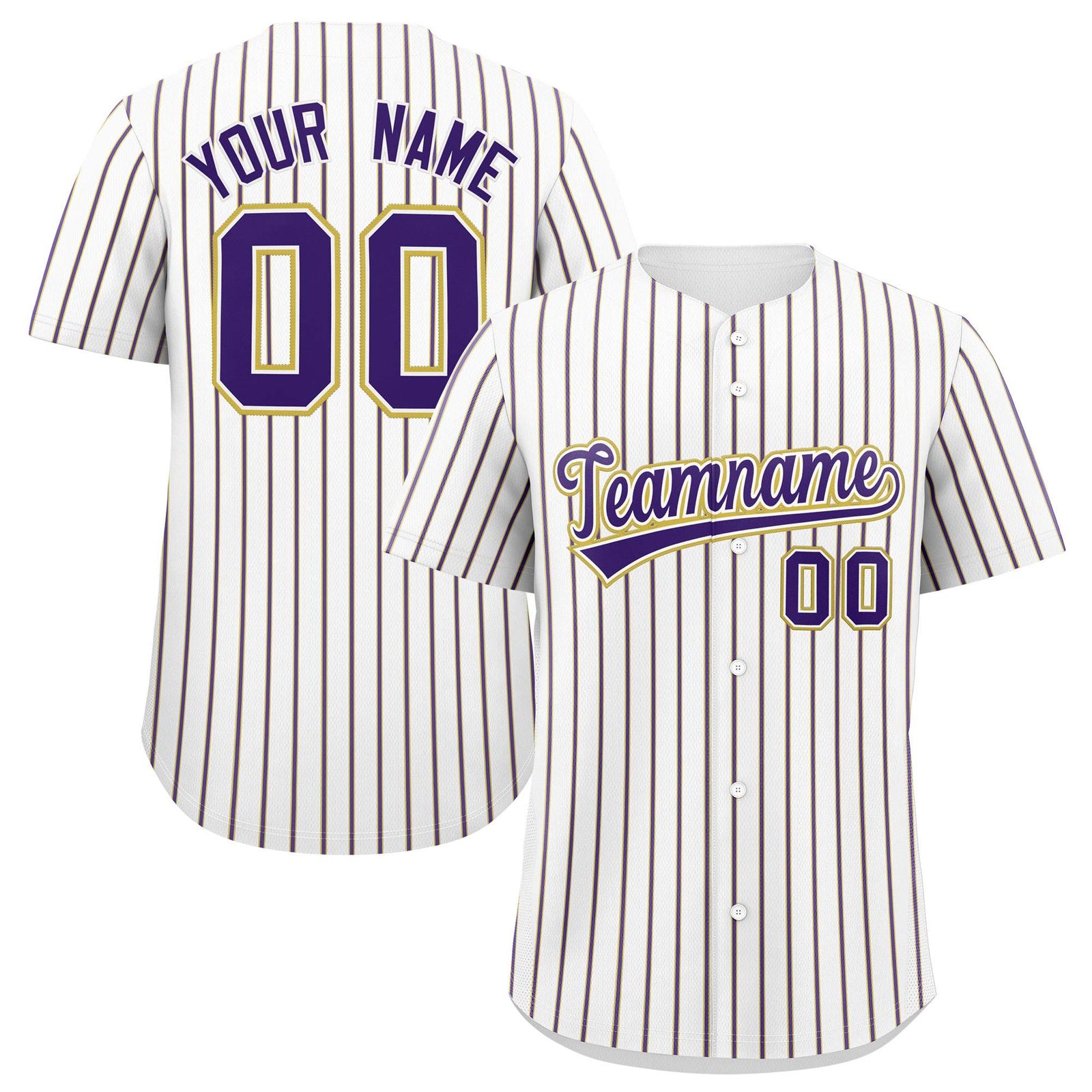Custom White Old Gold Tricolor Stripe Fashion Authentic Baseball Jersey
