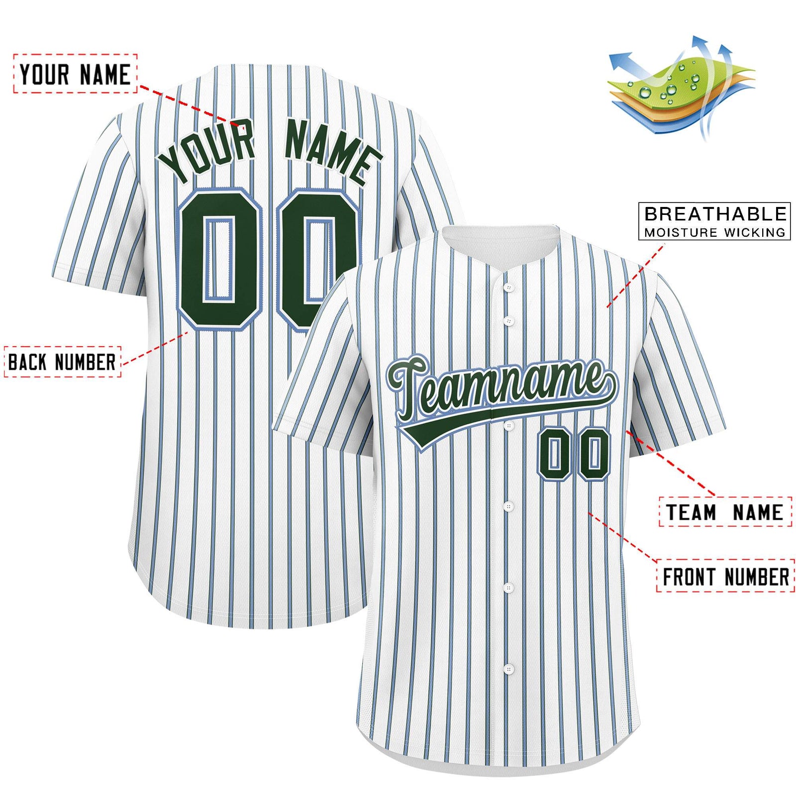 Custom White Light Blue Tricolor Stripe Fashion Authentic Baseball Jersey