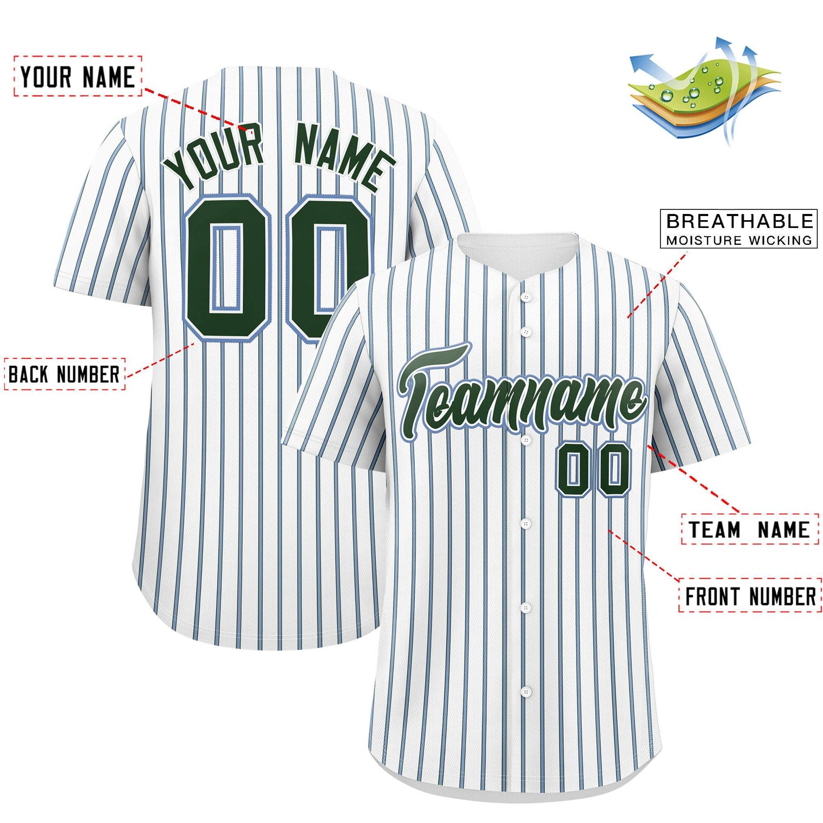 Custom White Light Blue Tricolor Stripe Fashion Authentic Baseball Jersey