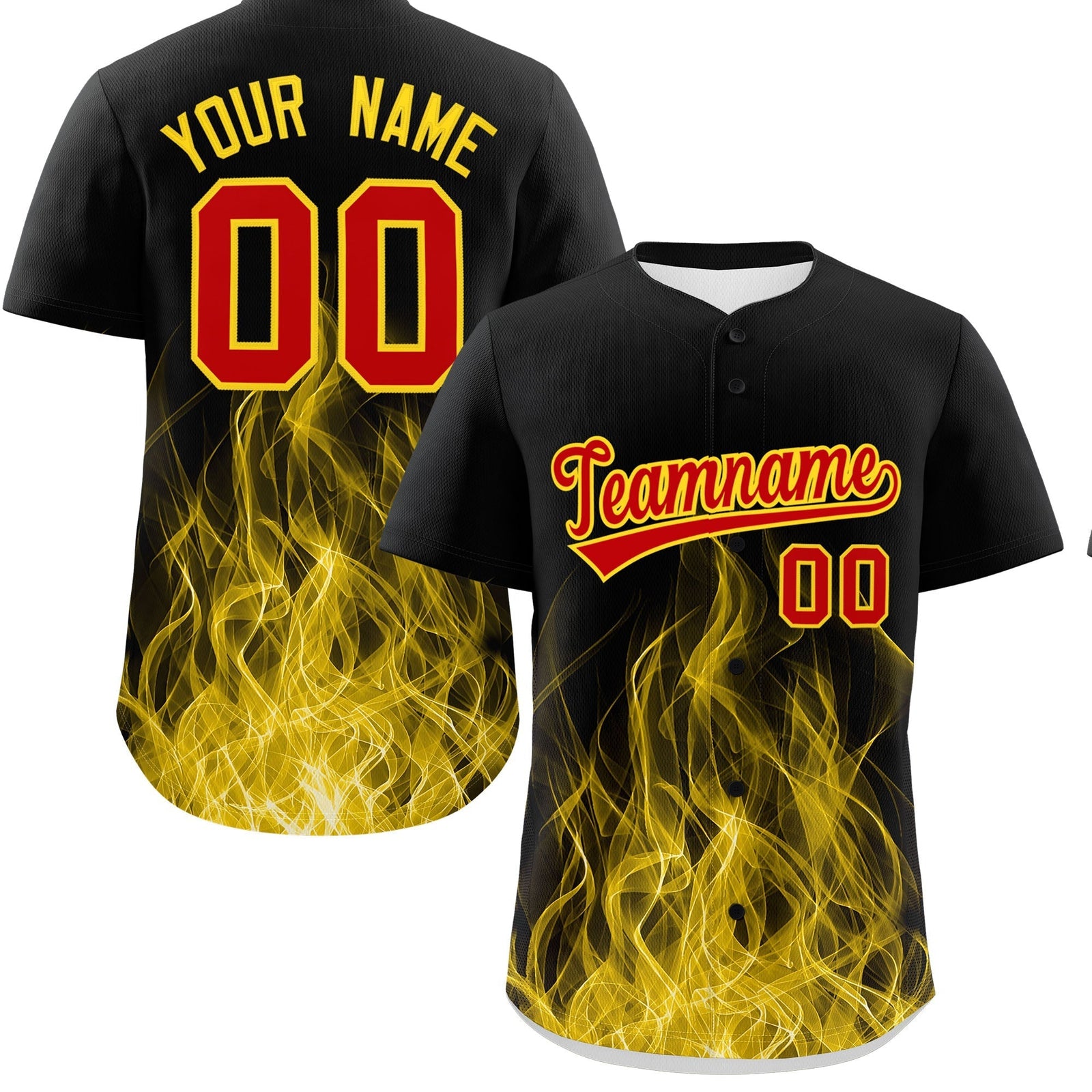 Custom Black Red Gold Flame Graffiti Pattern Personalization Baseball Jersey| KXKSHOP