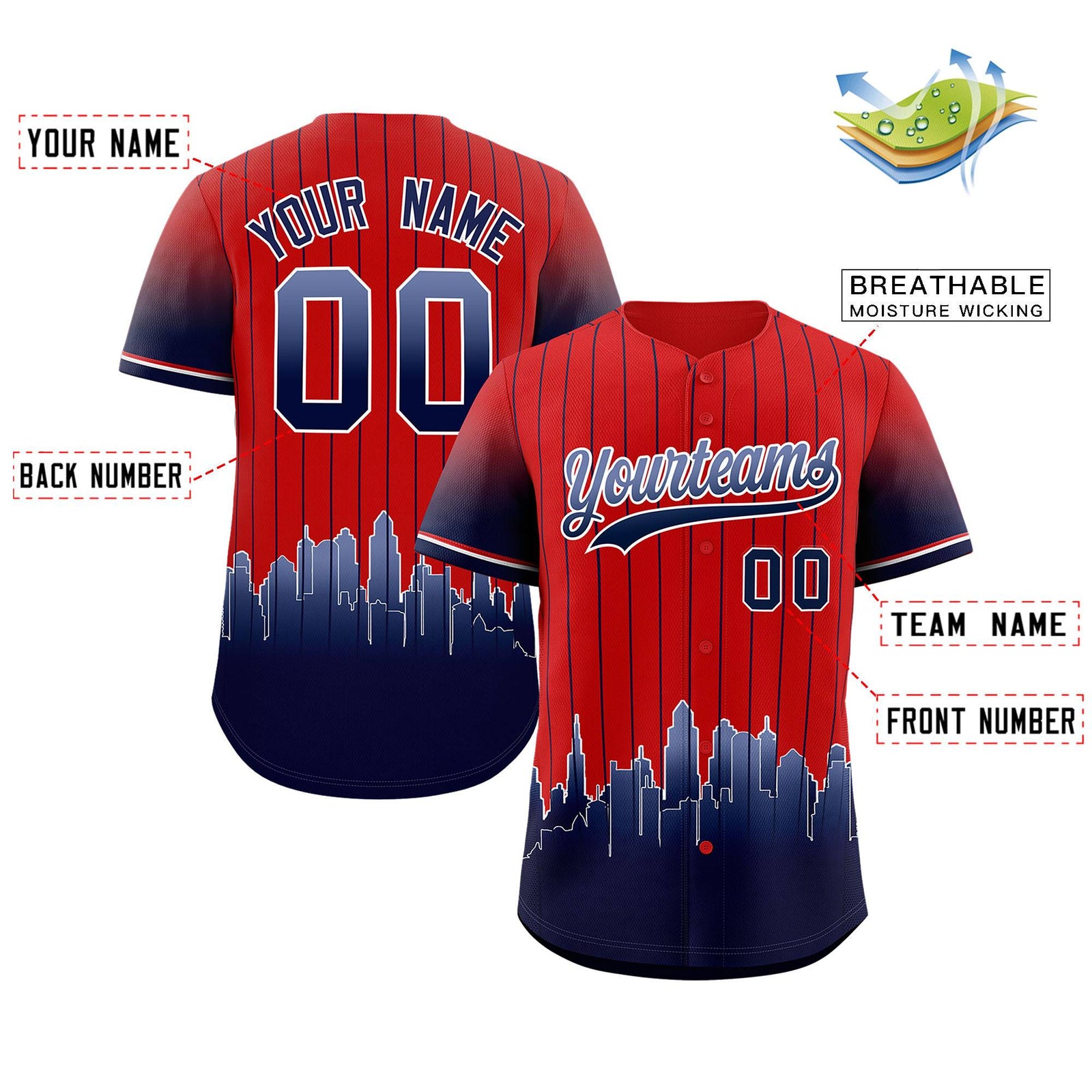Custom Red Boston City Silhouette Authentic Baseball Jersey