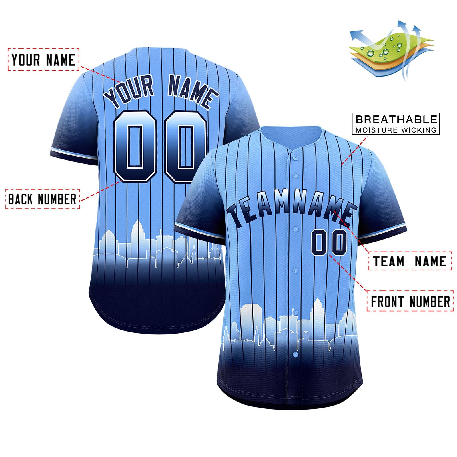 Custom Light Blue Tampa City Silhouette Authentic Baseball Jersey