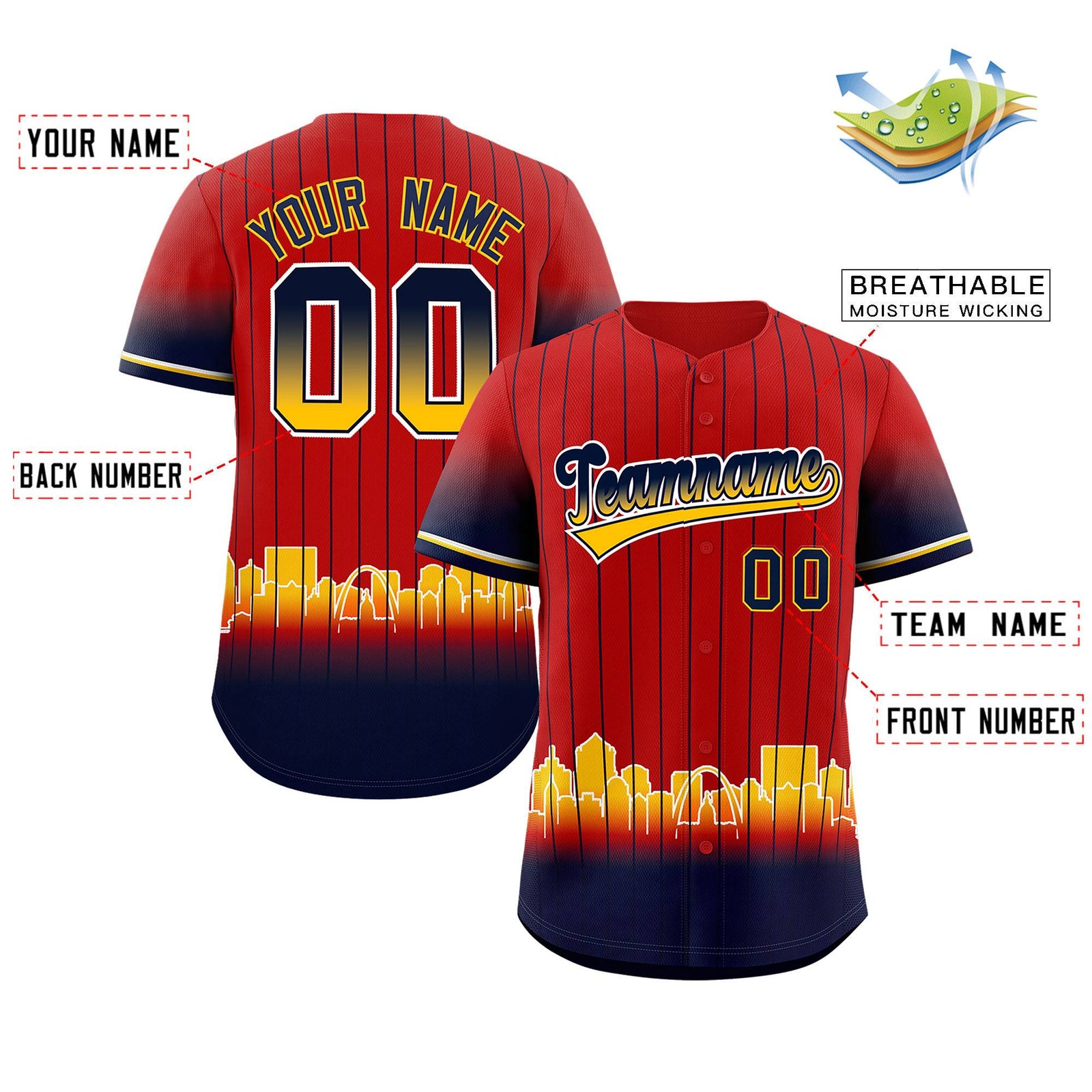 Custom Red St. Louis City Silhouette Authentic Baseball Jersey
