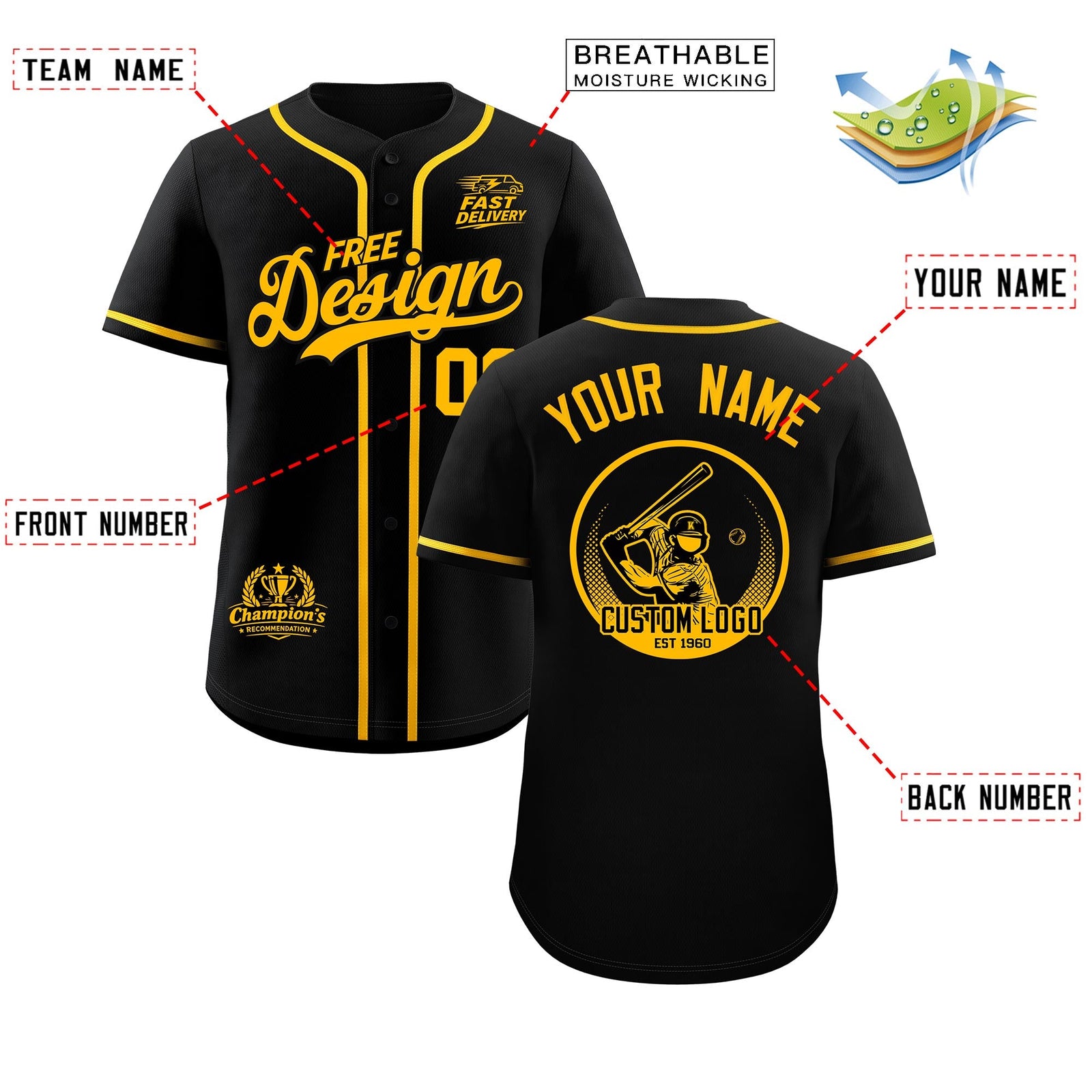 Custom Black Yellow Classic Style Stitched Sports Uniform Personalized For Teams Baseball Jersey| KXKSHOP