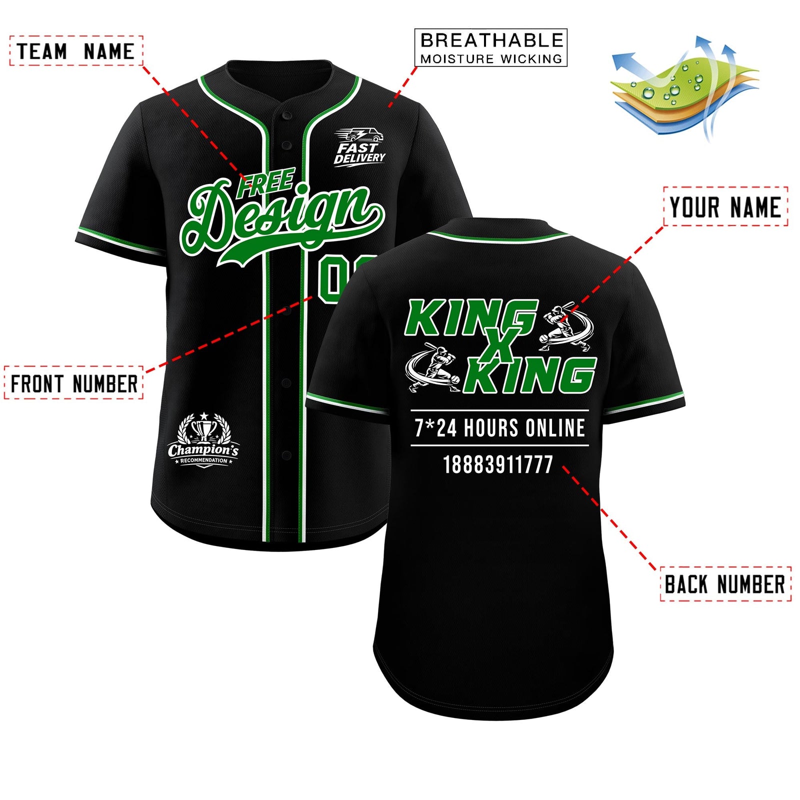 Custom Black Kelly Green Classic Style Stitched Sports Uniform Personalized For Teams Baseball Jersey| KXKSHOP