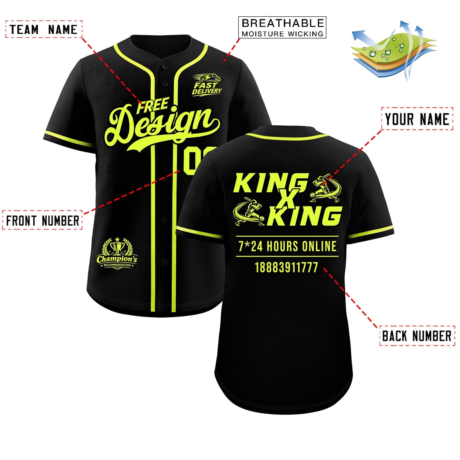 Custom Black Fluorescent Green Classic Style Stitched Sports Uniform Personalized For Teams Baseball Jersey| KXKSHOP