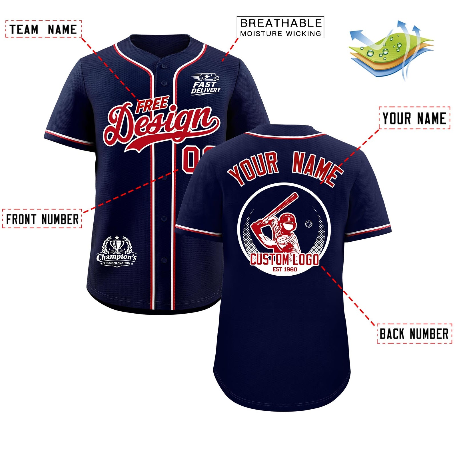 Custom Navy Red Classic Style Stitched Sports Uniform Personalized For Teams Baseball Jersey| KXKSHOP
