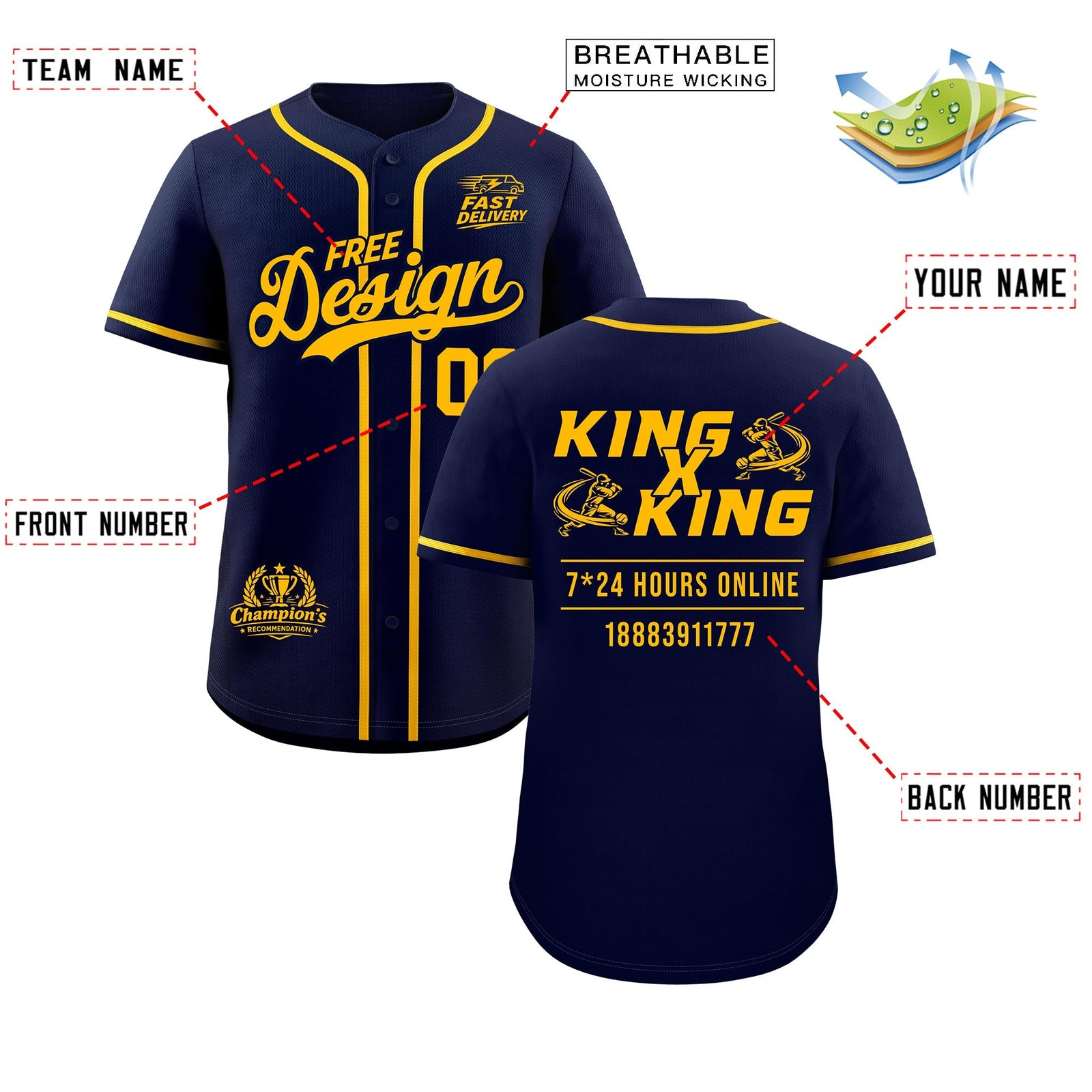 Custom Navy Yellow Classic Style Stitched Sports Uniform Personalized For Teams Baseball Jersey| KXKSHOP