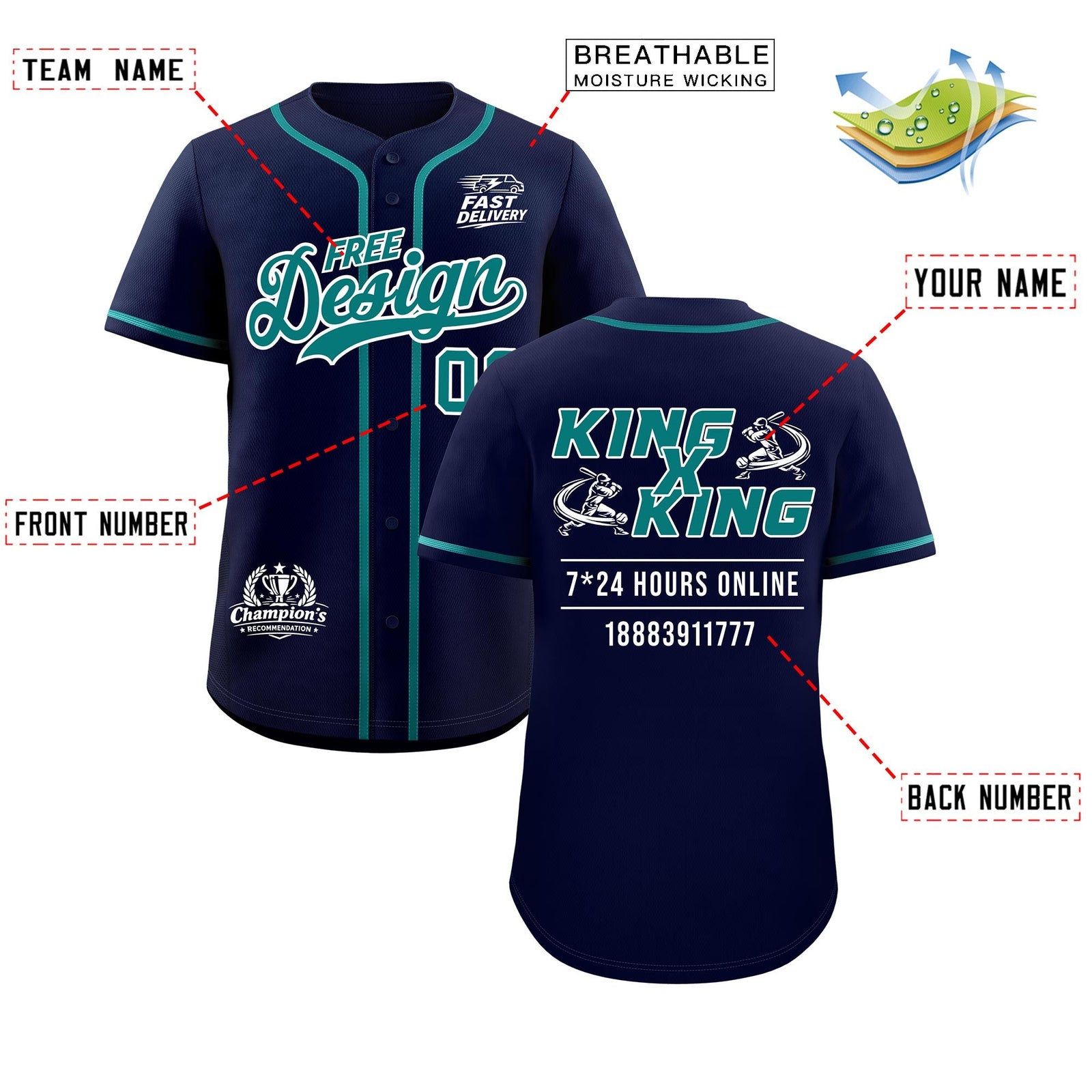Custom Navy Teal Classic Style Stitched Sports Uniform Personalized For Teams Baseball Jersey| KXKSHOP