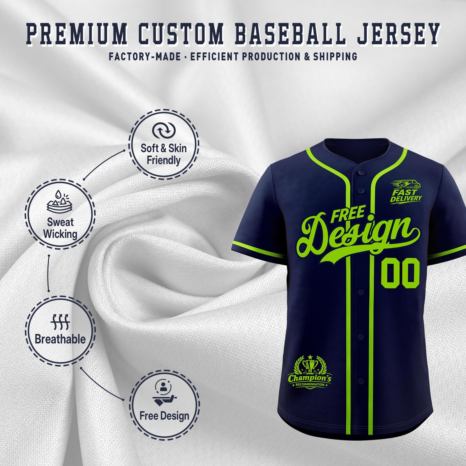 Custom Navy Neon Green Classic Style Stitched Sports Uniform Personalized For Teams Baseball Jersey| KXKSHOP