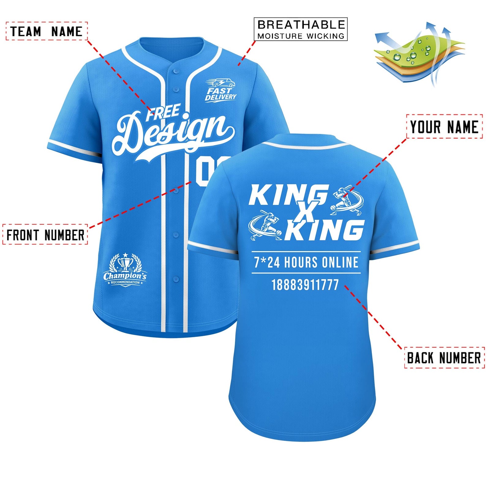 Custom Light Blue White Classic Style Stitched Sports Uniform Personalized For Teams Baseball Jersey| KXKSHOP
