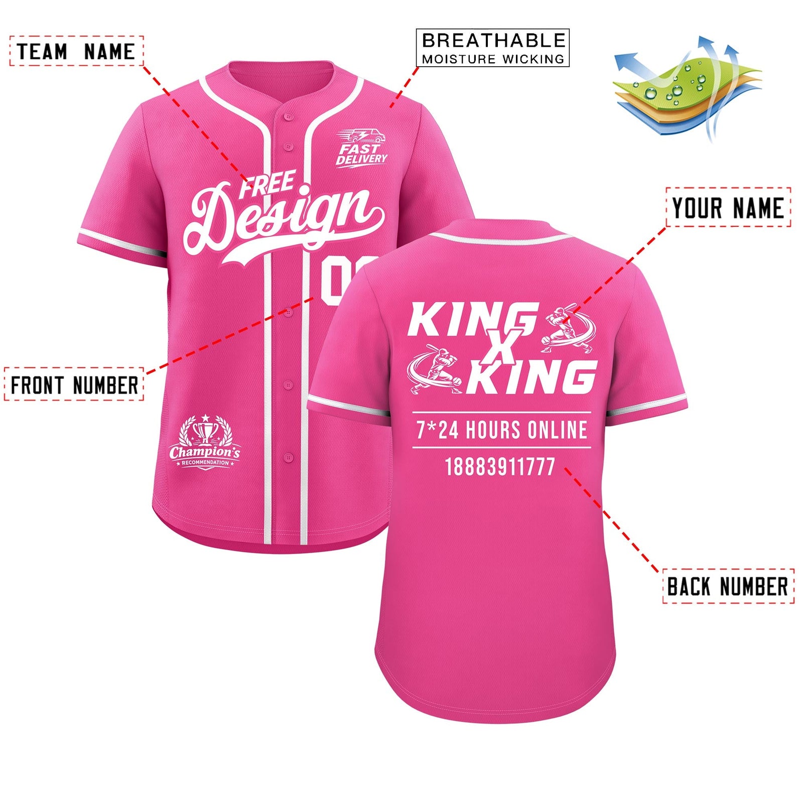 Custom Pink White Classic Style Stitched Sports Uniform Personalized For Teams Baseball Jersey| KXKSHOP