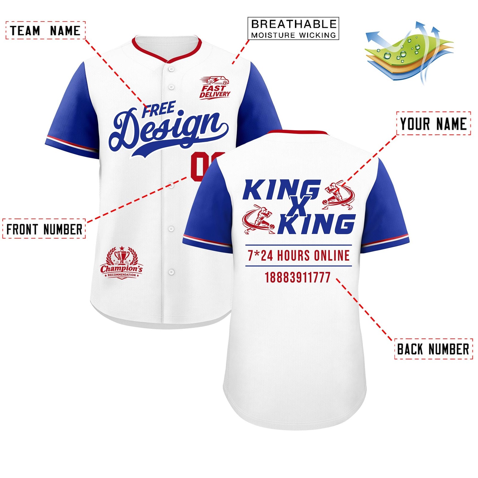 Custom White Royal Red Classic Style Stitched Sports Uniform Personalized For Teams Baseball Jersey| KXKSHOP