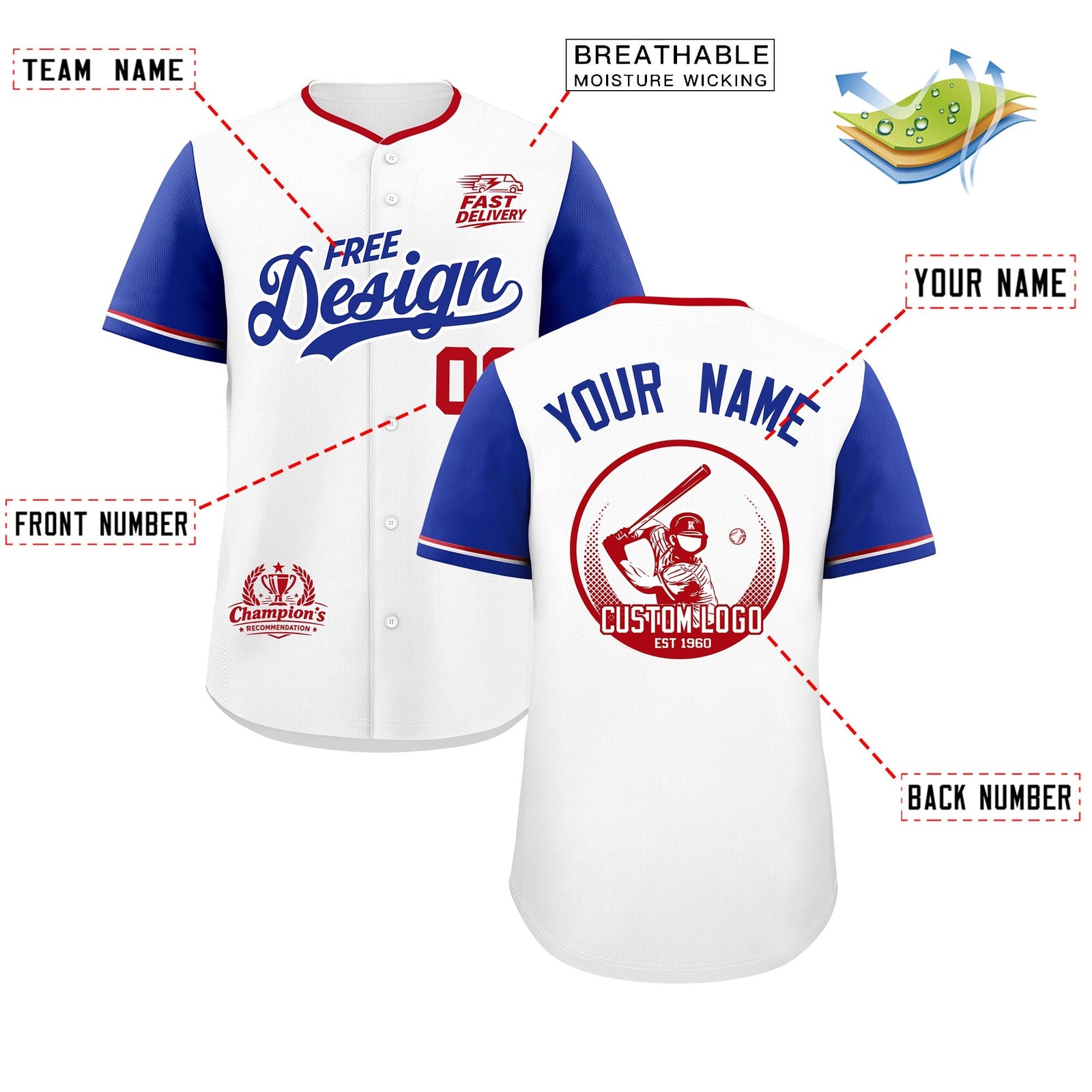 Custom White Royal Red Classic Style Stitched Sports Uniform Personalized For Teams Baseball Jersey| KXKSHOP