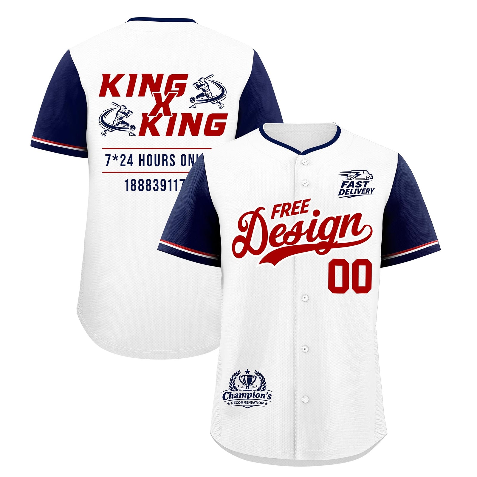 Custom White Red Navy Classic Style Stitched Sports Uniform Personalized For Teams Baseball Jersey| KXKSHOP