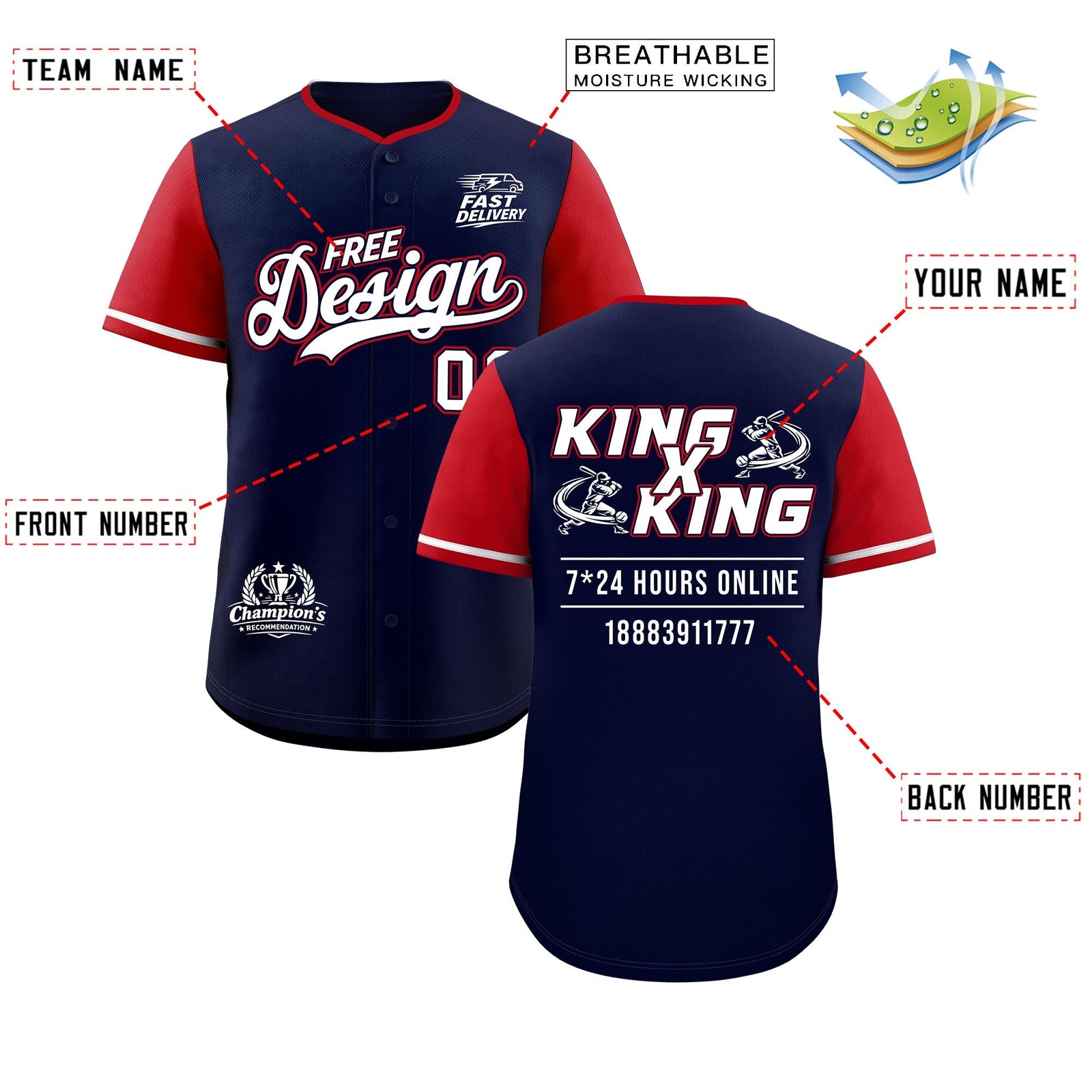 Custom Navy White Red Classic Style Stitched Sports Uniform Personalized For Teams Baseball Jersey| KXKSHOP