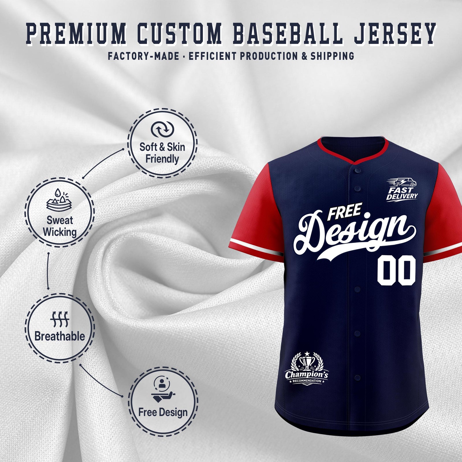 Custom Navy White Classic Style Stitched Sports Uniform Personalized For Teams Baseball Jersey| KXKSHOP