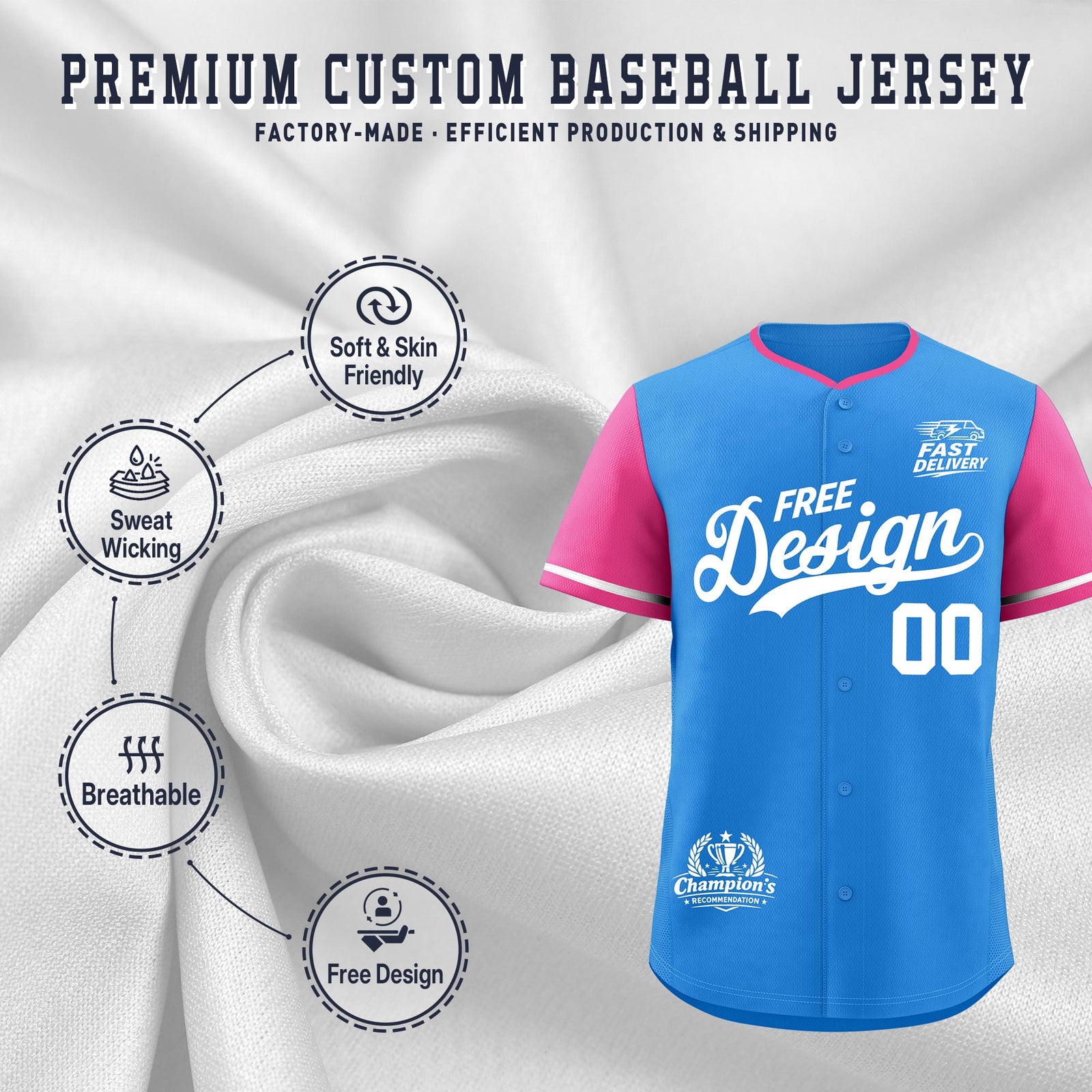 Custom Light Blue White Pink Classic Style Stitched Sports Uniform Personalized For Teams Baseball Jersey| KXKSHOP