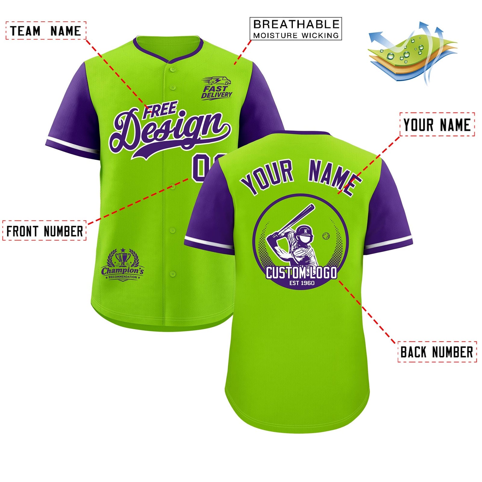 Custom Neon Green Purple Classic Style Stitched Sports Uniform Personalized For Teams Baseball Jersey| KXKSHOP
