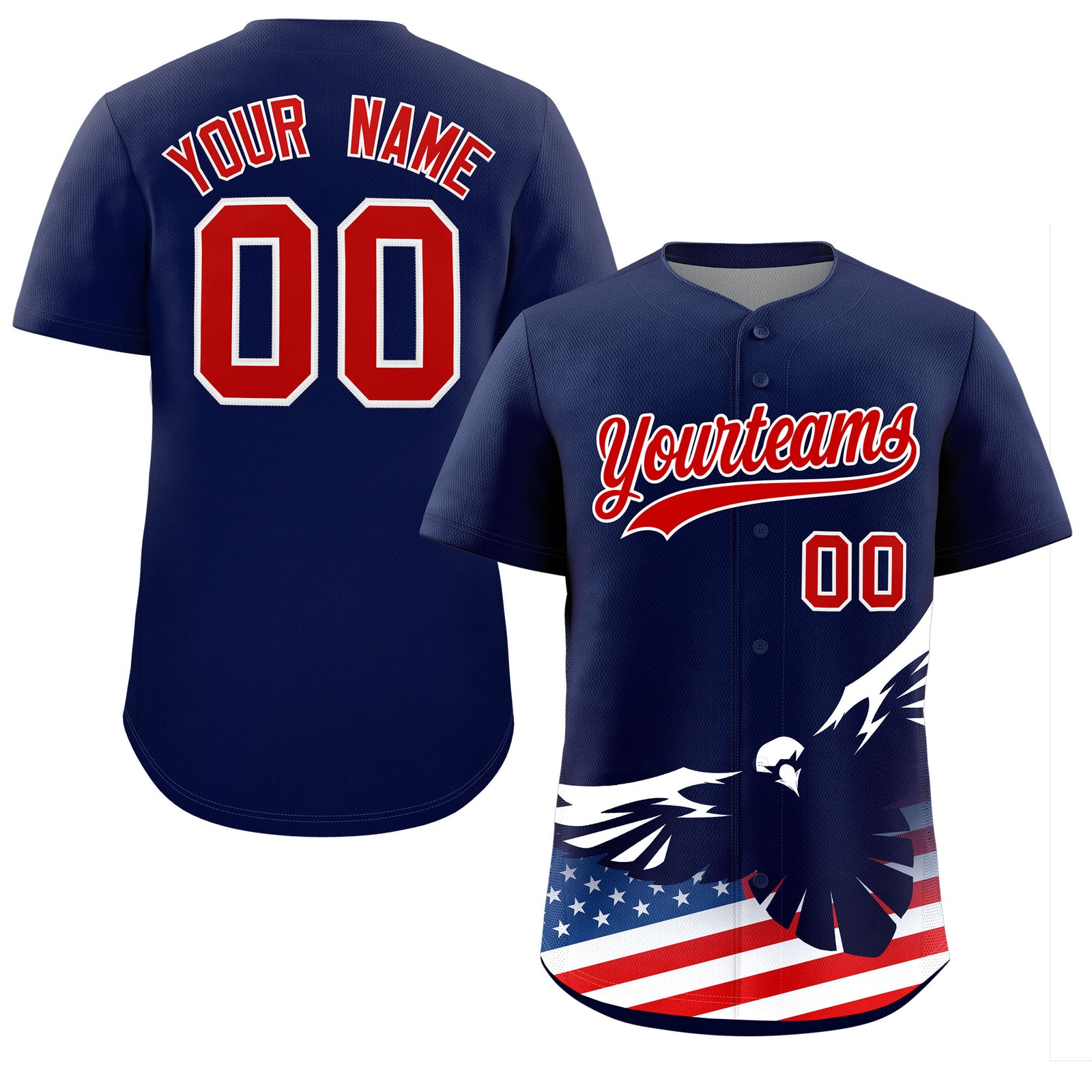 Custom Navy American Flag Eagle Personalized Baseball Jersey