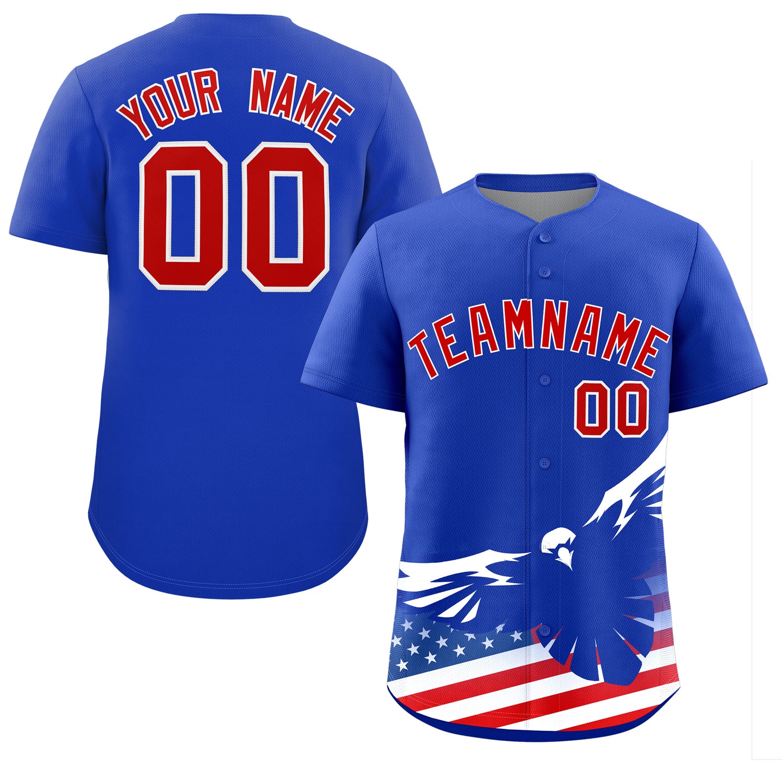 Custom Royal American Flag Eagle Personalized Baseball Jersey